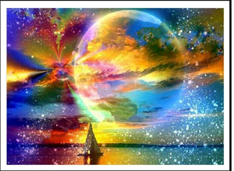 5D DIY Full Square Drill Diamond Painting Colorful Moonlight Sailing Wall Art