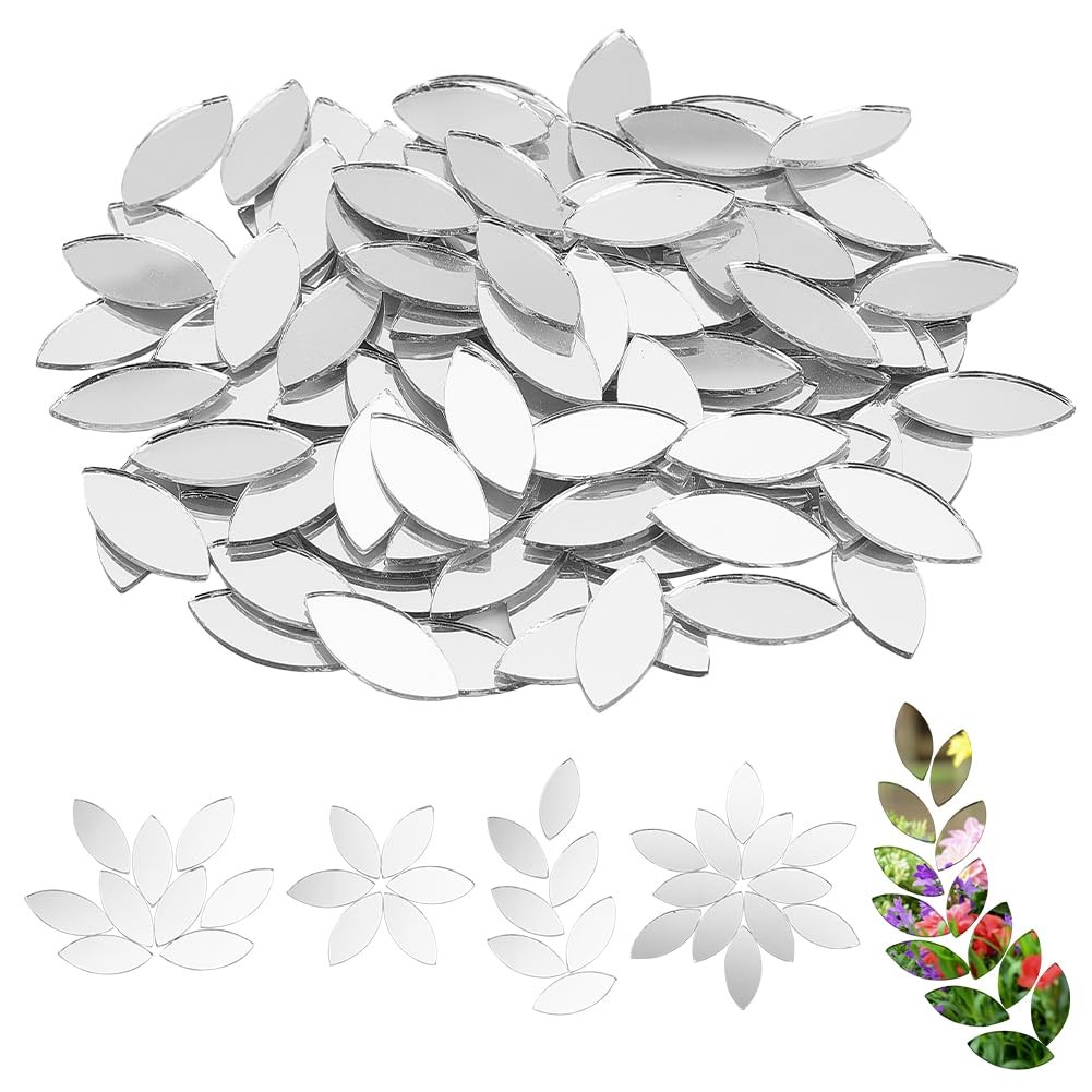 150pcs Leaf Shape Craft Mirrors Mosaic Tiles 11x25mm Petal Mosaic Tiles Mini Gla