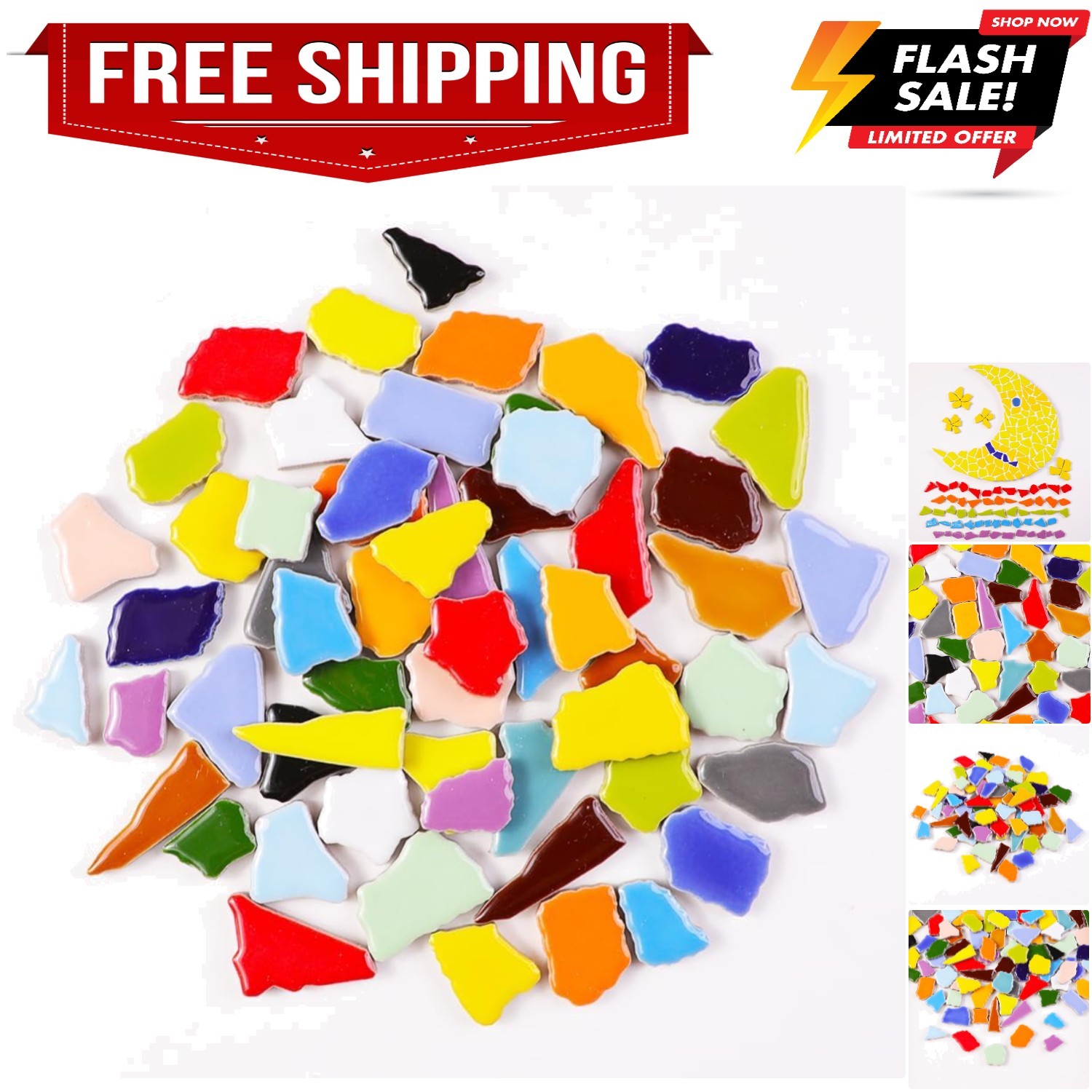 454g 1 LB Midium Size Irregular Ceramic Mosaic Tiles for Crafts Bulk Broken P…