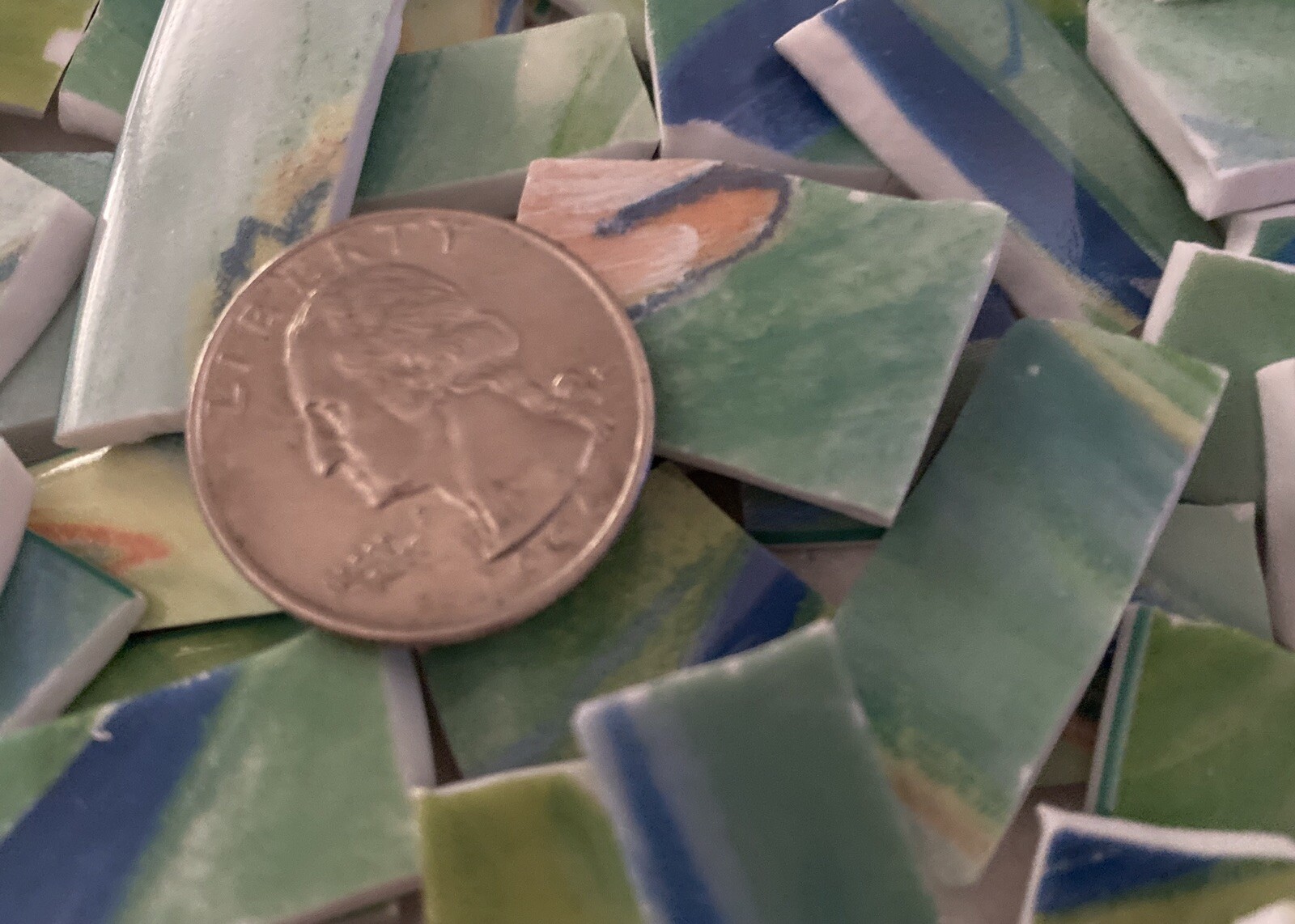 Sea Foam Green Porcelain Hand-cut Tiles, 200+ 1/4”x 1/4” To 1” X 3/4”
