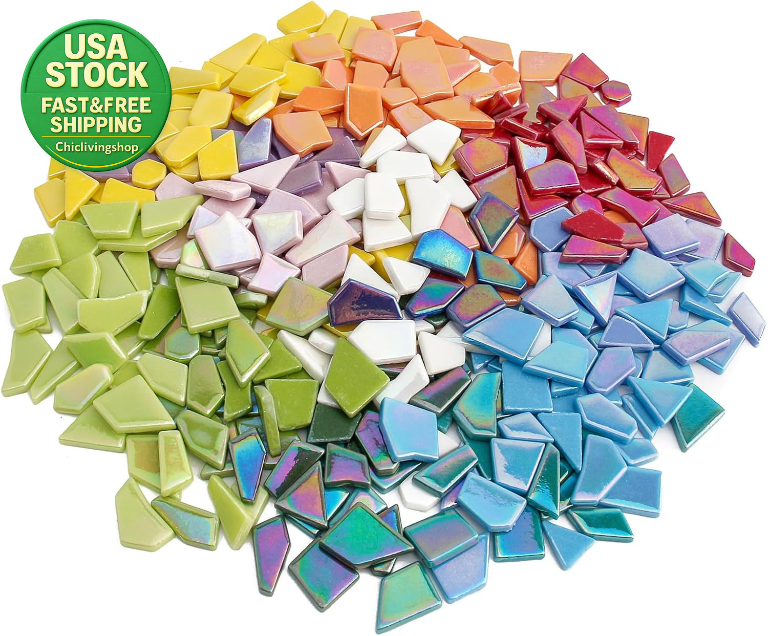 Iridescent Glass Mosaic Tiles 454G Bulk Broken Pieces DIY Art Craft Decor