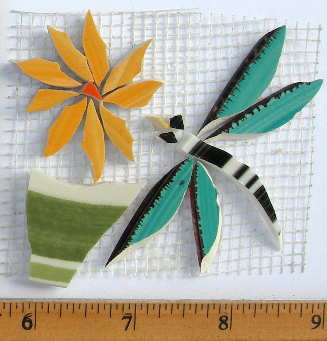 Small & Large Different Color Dragonfly Tile Variations, Broken Plate Tiles