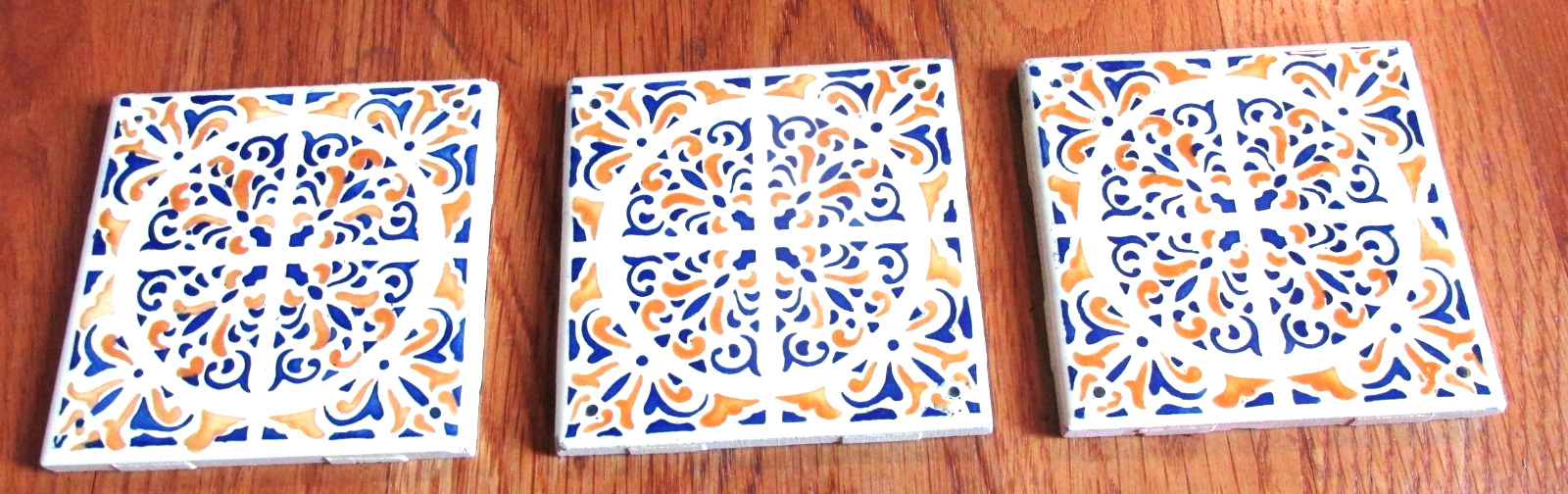 3 Vtg. El Molino Onda Tiles Made In Spain Blues & Golds