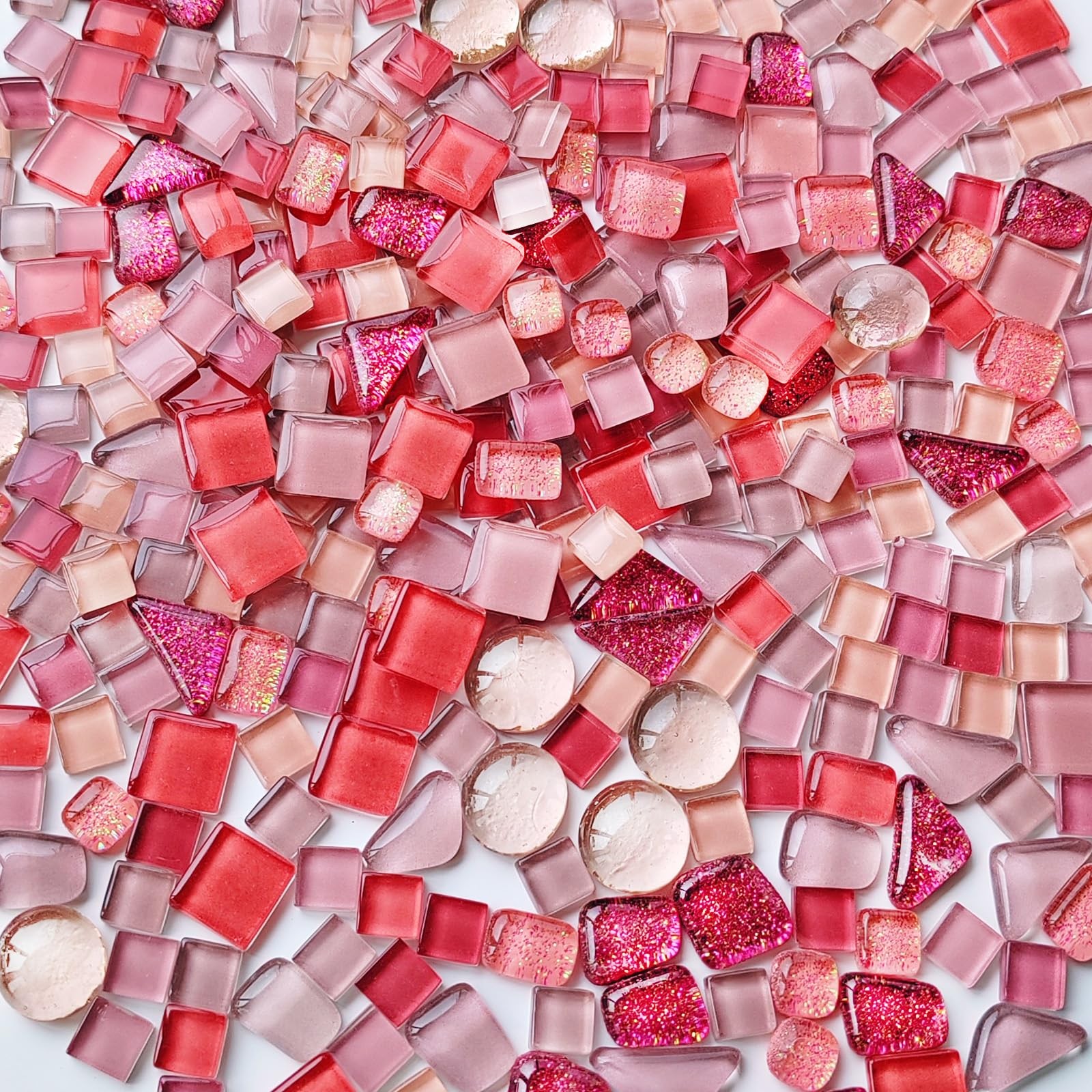 1.1 Lb Irregular Crystal Glass Mosaic Tiles, Pink Mosaic Tiles for Crafts Bul…