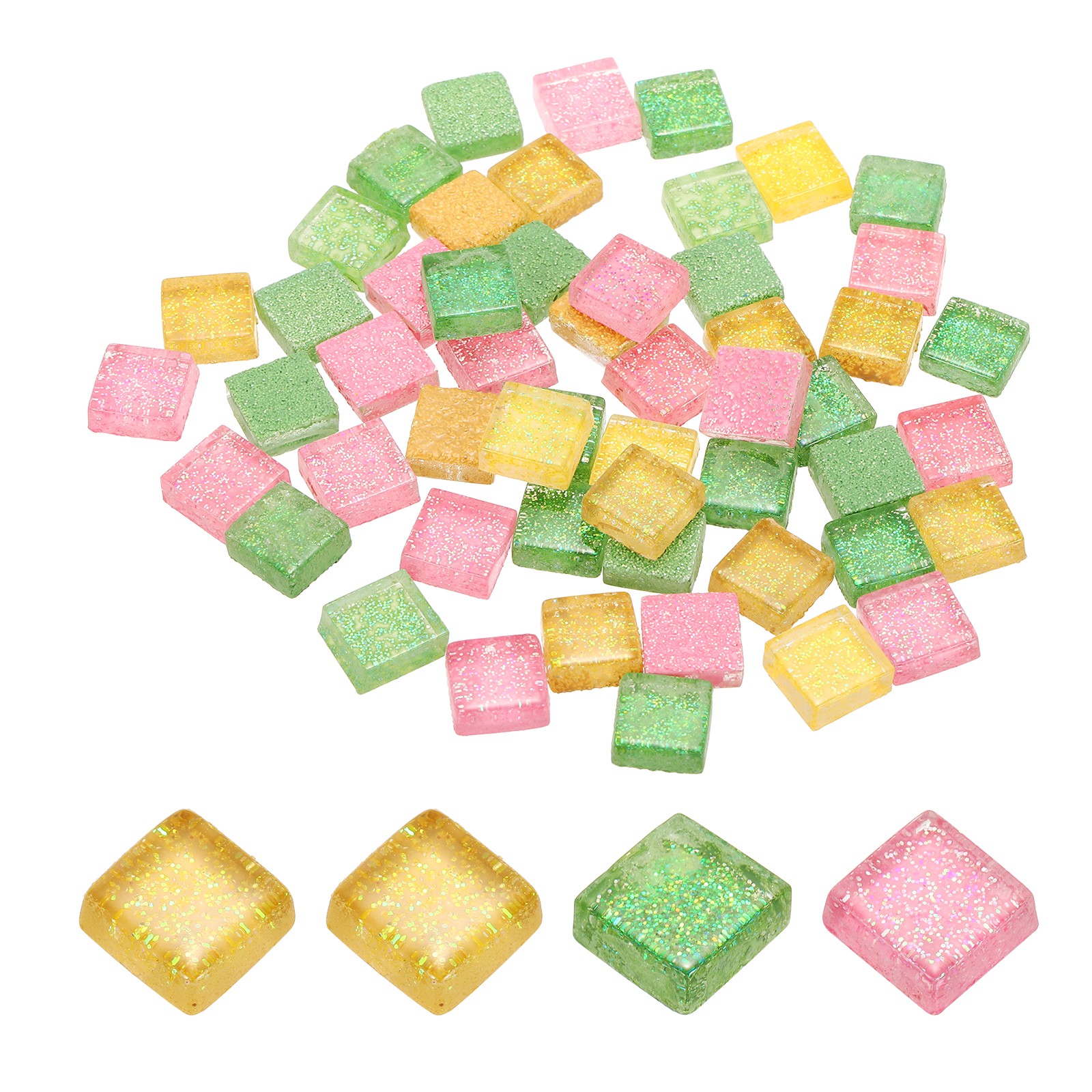 110Pcs 1x1cm Glitter Square Mosaic Tiles Glass, Red/Green/Green