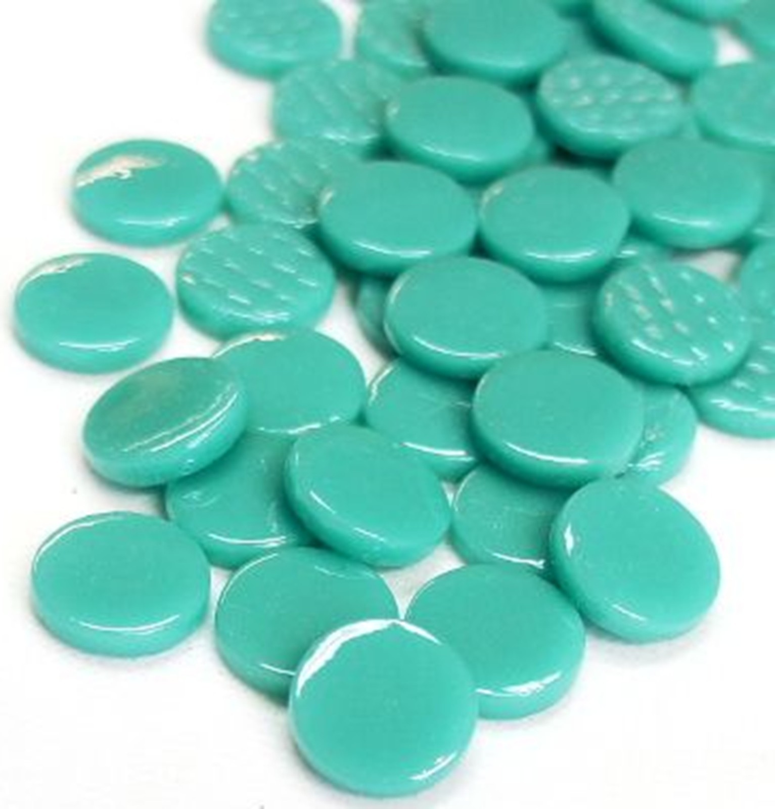 Medium Teal 25 tiles 18 mm Recycled Glossy Round Glass Mosaic Tile Pieces 4 mm