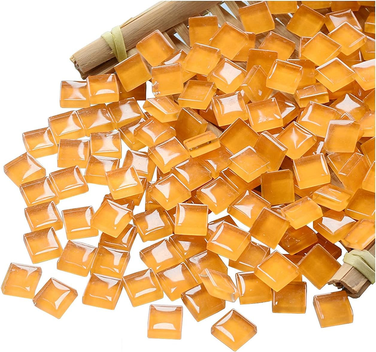 100 Pieces Mosaic Tiles Squares Orange Crystal Mosaic Stained Glass for Crafts S