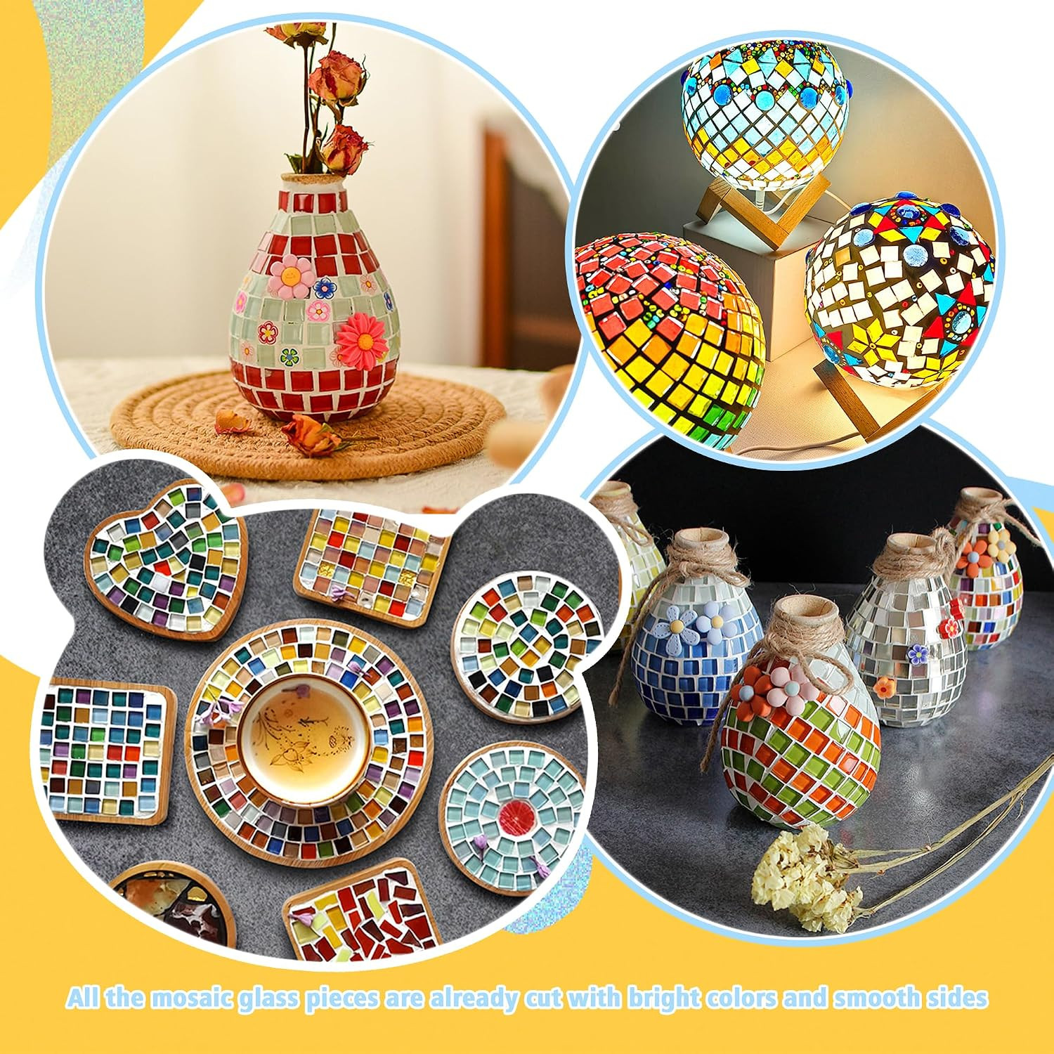 500Pcs Mixed Colors Glass Mosaic Tiles 10Mm Transparent Crystal Glass Tiles