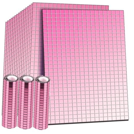 Pieces Self-Adhesive Disco Mirror Tiles, 5 x 5 mm Square Glass 21600 Pink