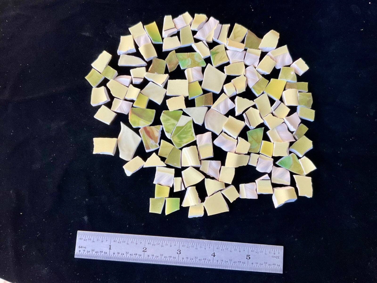 Broken China Mosaic Tiles YELLOW & GREEN 100+ pieces