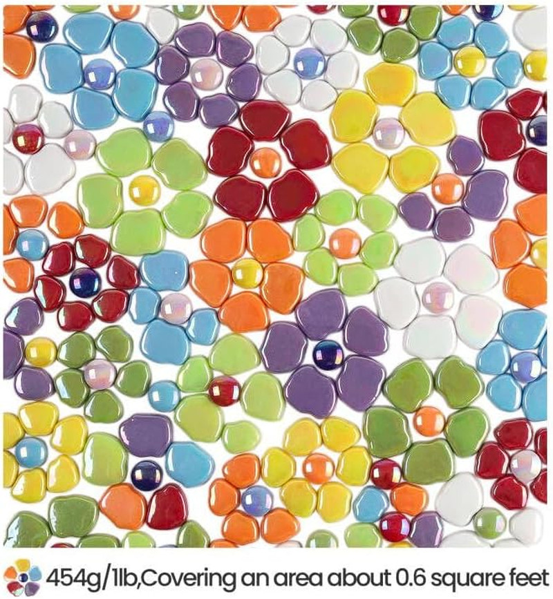 Flower Mosaic Tiles for Crafts Bulk,1LB Iridescent Mosaic Tiles Supplies, Petal