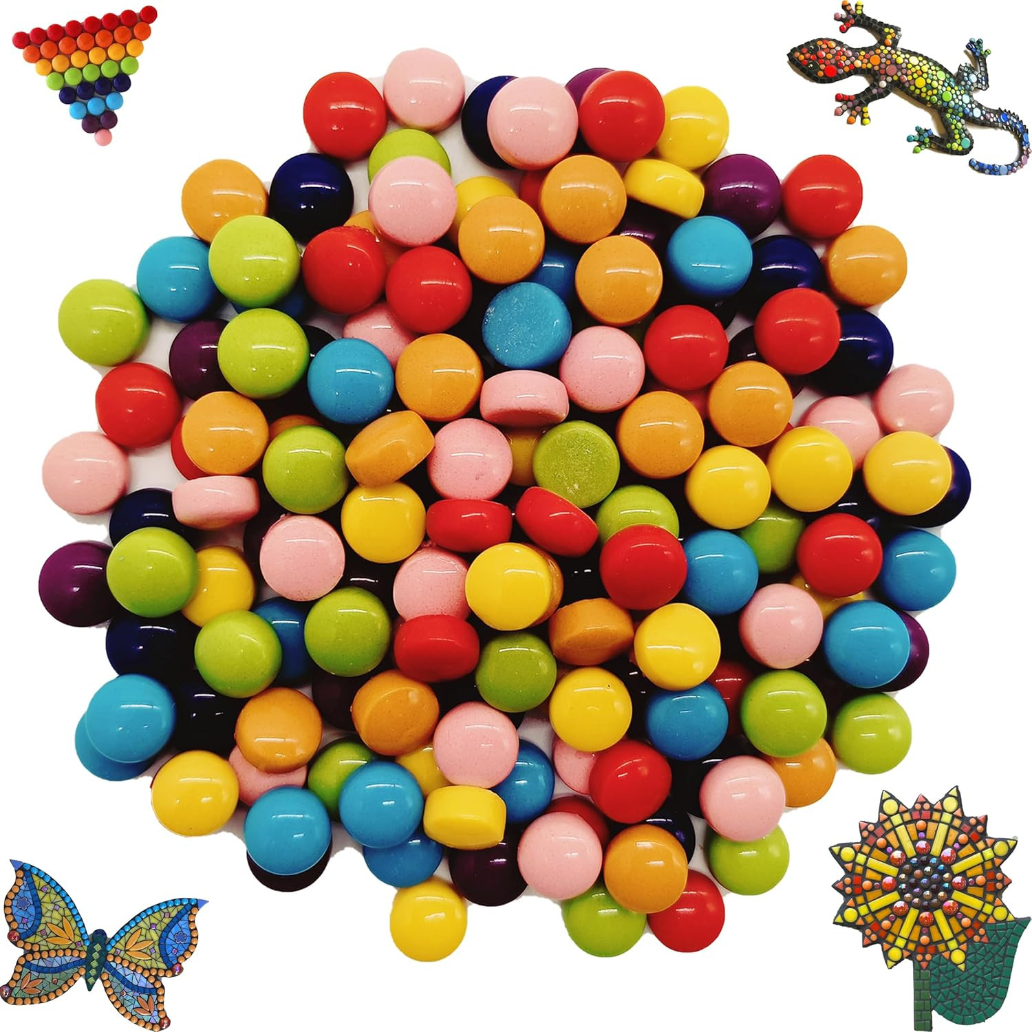 12mm Round Mosaic Tiles for Crafts, 7oz Assorted Colors Glass Mosaic Pieces for