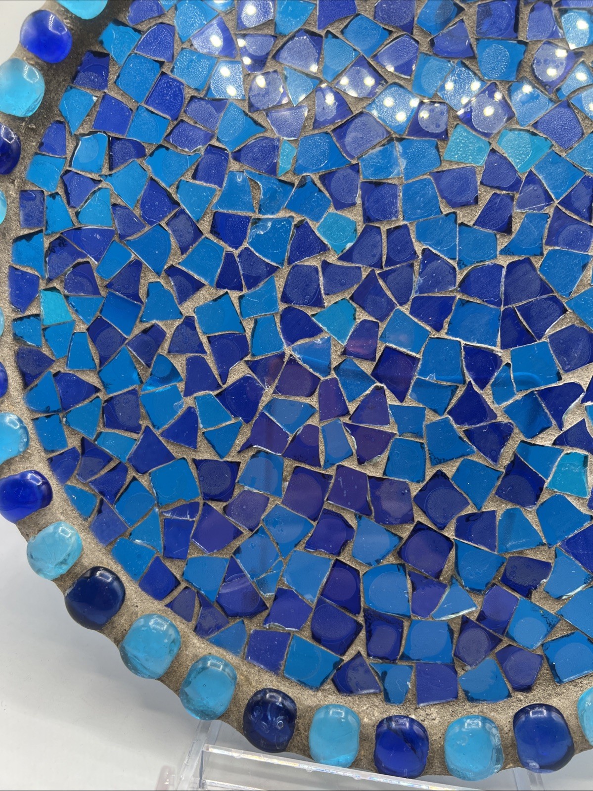 Mosaic Art Glass Concrete Round Footed Tray Trivet Platter Decor Patio Garden 11