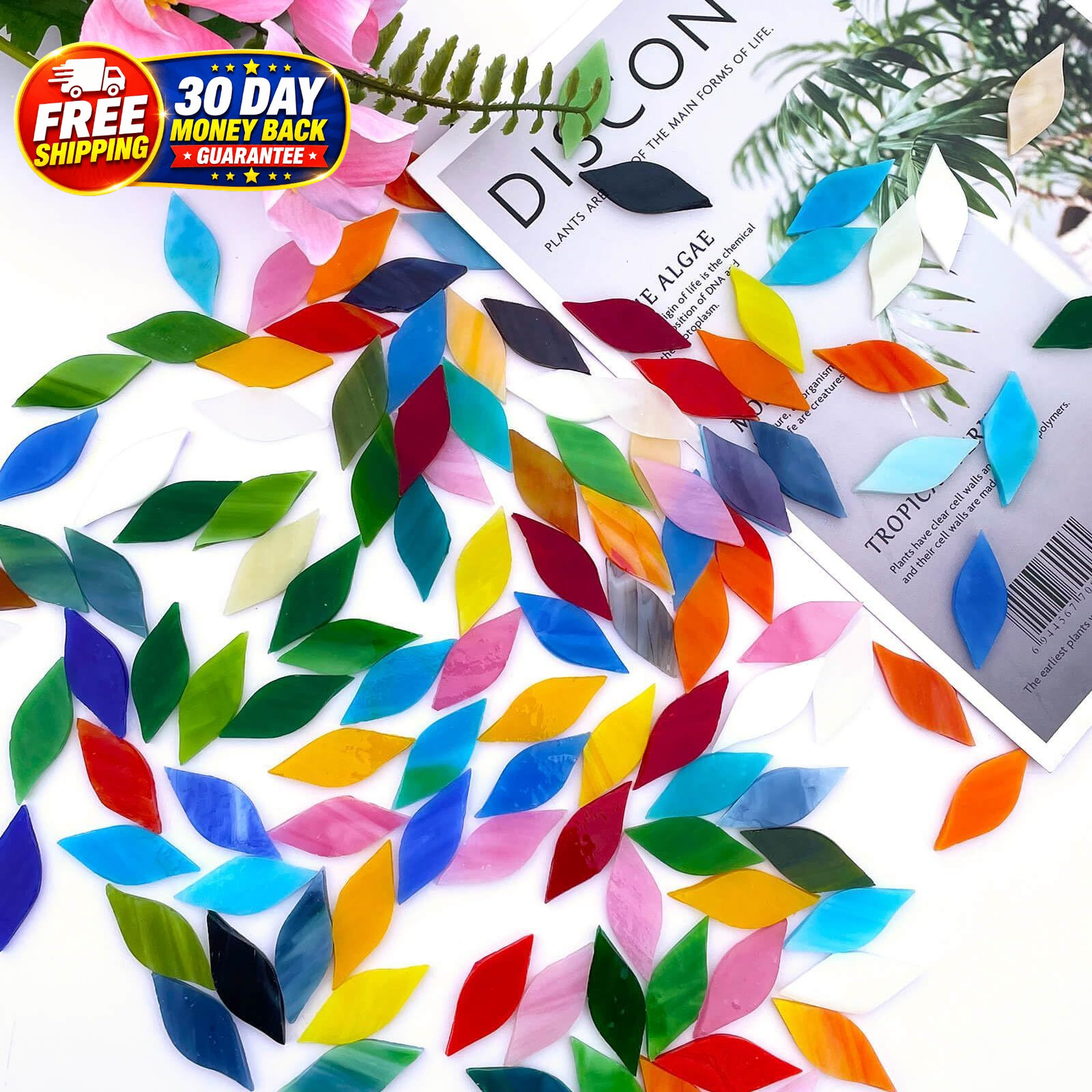 120 Pieces Mixed Colors Mosaic Glass Petals 1 1/3″ L x 1/2″ W, Opaque