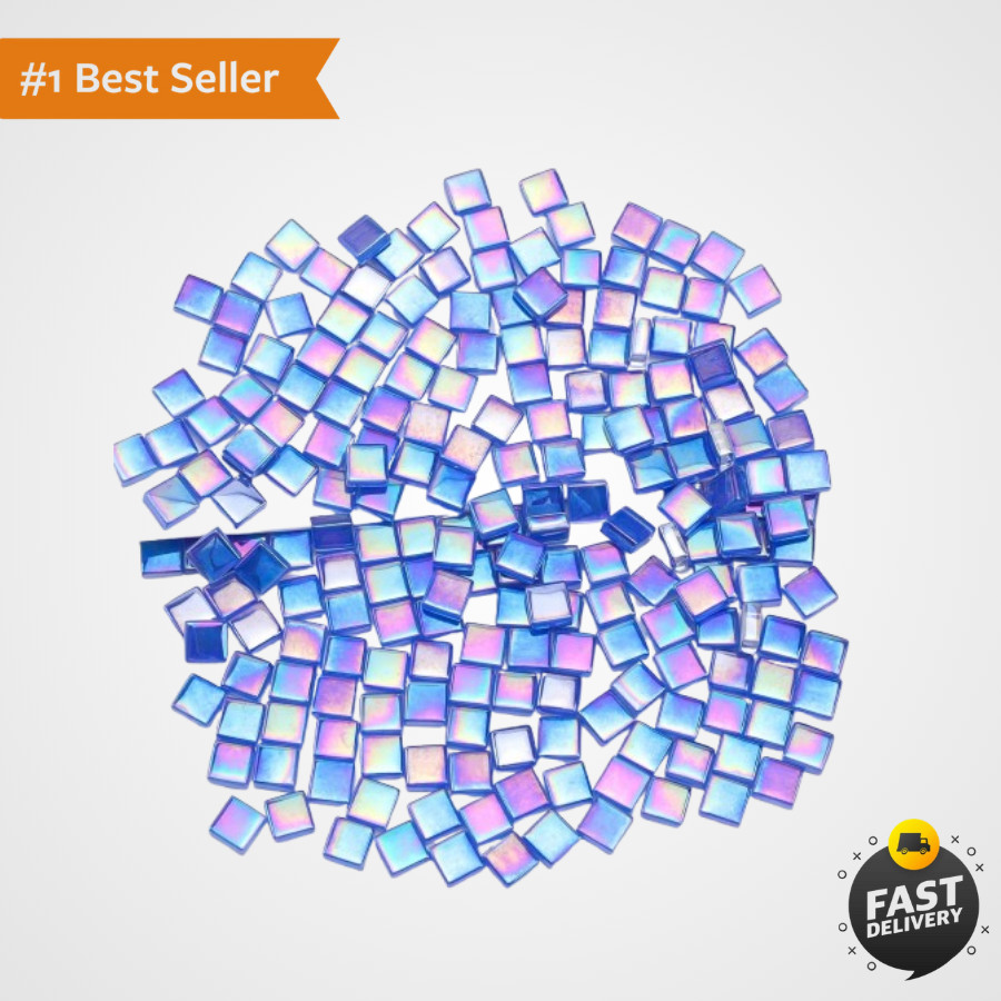 Iridescent Glass Mosaic Tiles for Crafts Bulk Square Blue Mosaic Pieces Glass…