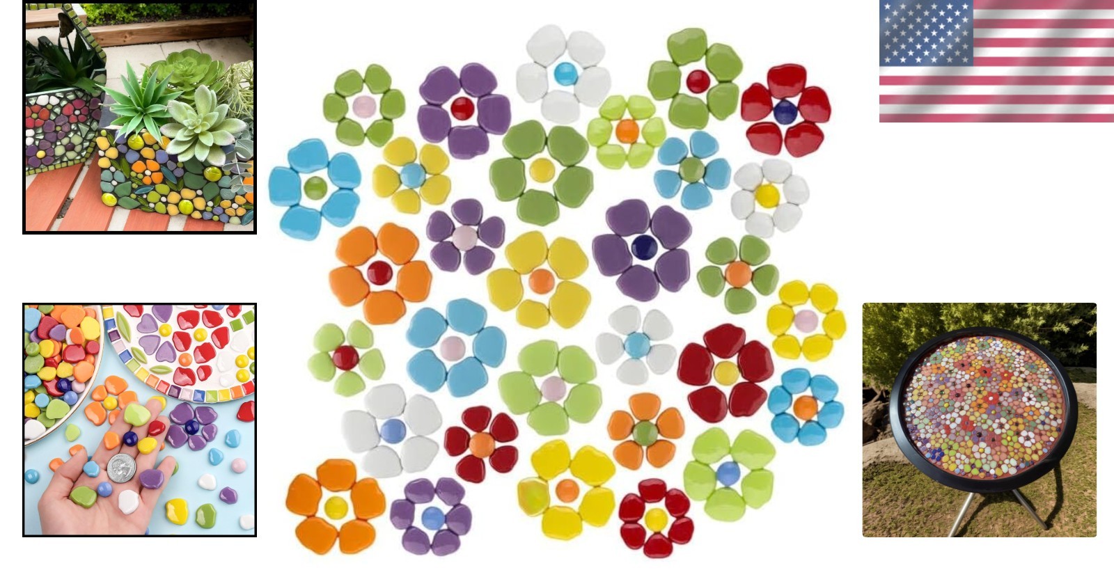 Art Deco Flower Glass Mosaic Tiles – 1LB Smooth Edge Crafting Supplies