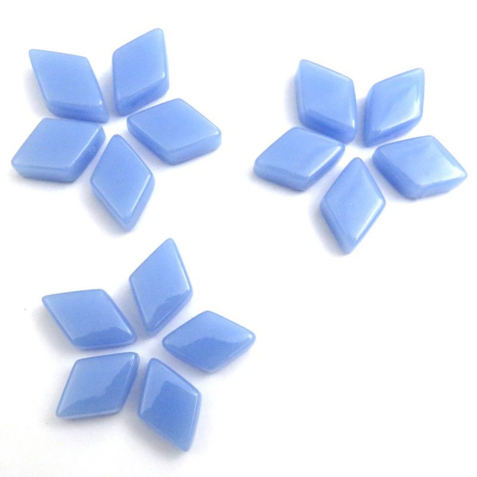25 tiles – Pale Blue Diamond Shaped Glass Mosaic Tile Pieces -12 MM X 19MM