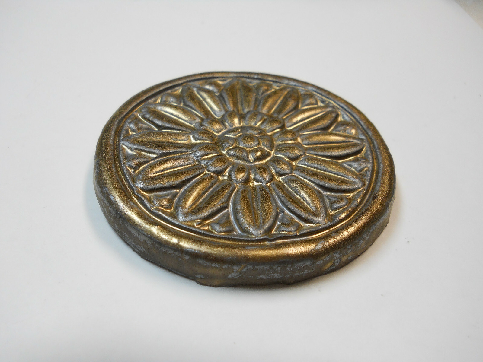 FLORAL MEDALLION TILES Handmade Ceramic Mosaic Tiles, Metallic Old Gold 3″ Set 4