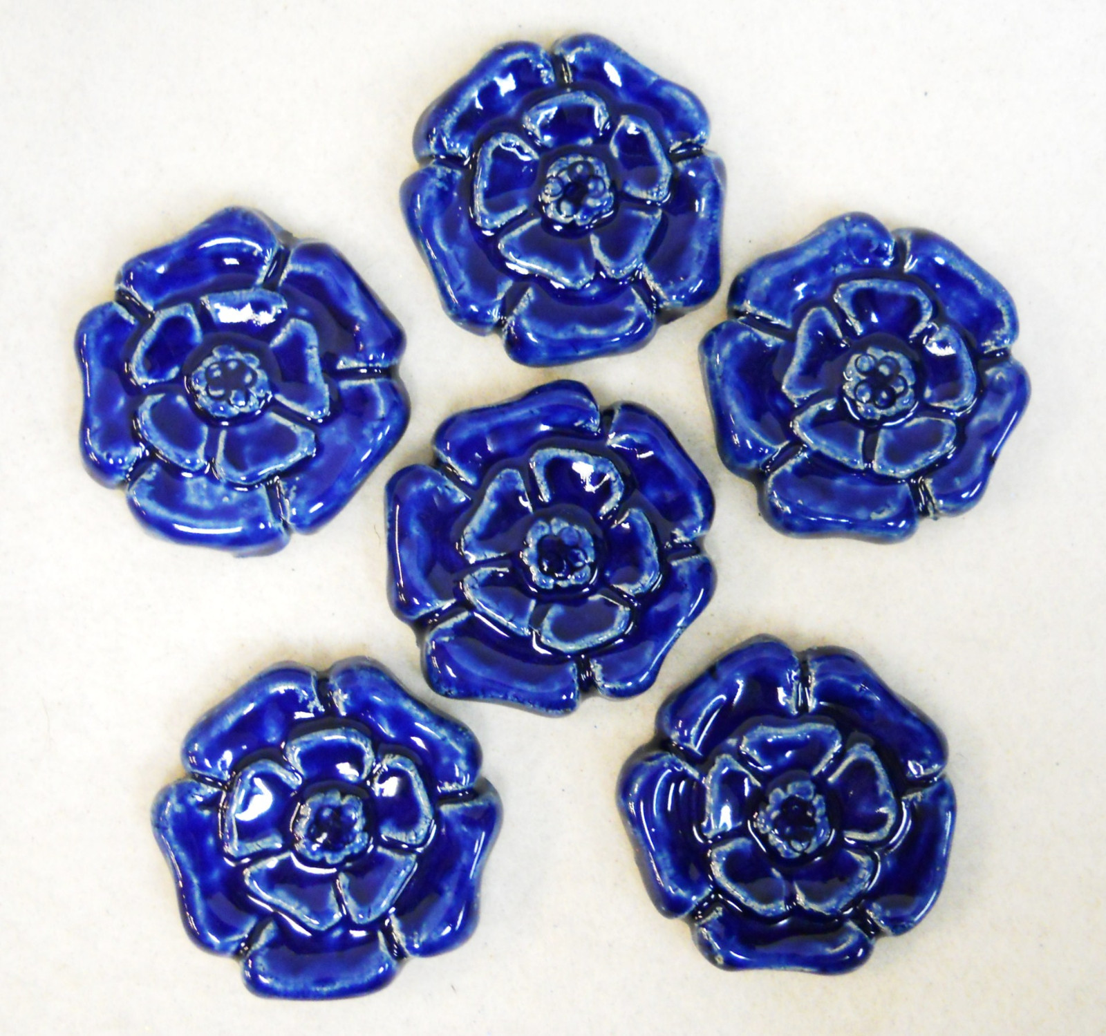 ROSETTE TILES Handmade Ceramic Mosaic Tiles, Craft Tiles, COBALT BLUE Set of 6