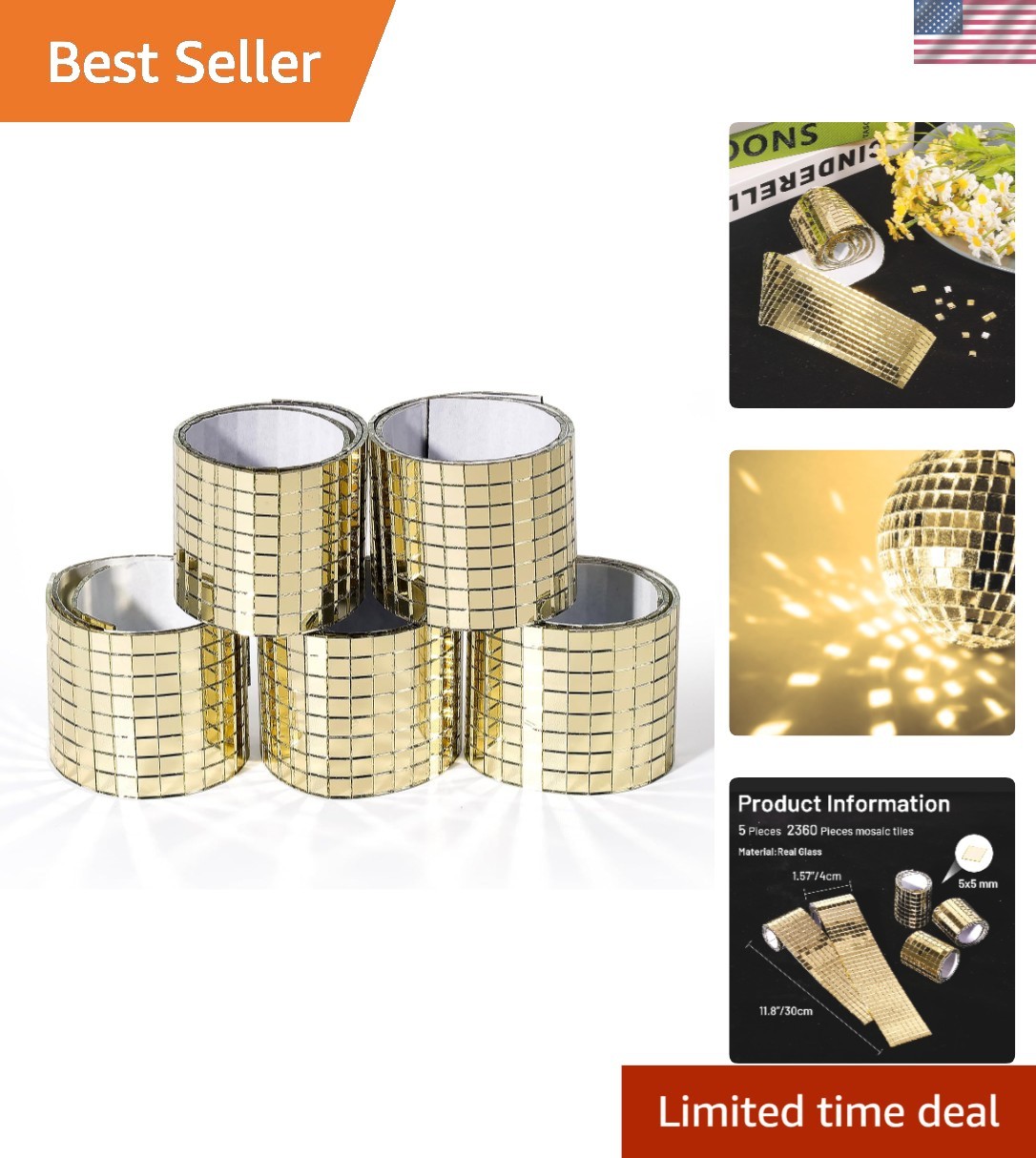 Luxurious Gold Disco Mosaic Tiles – 2360 Self-Adhesive Crafts & Decor Essentials