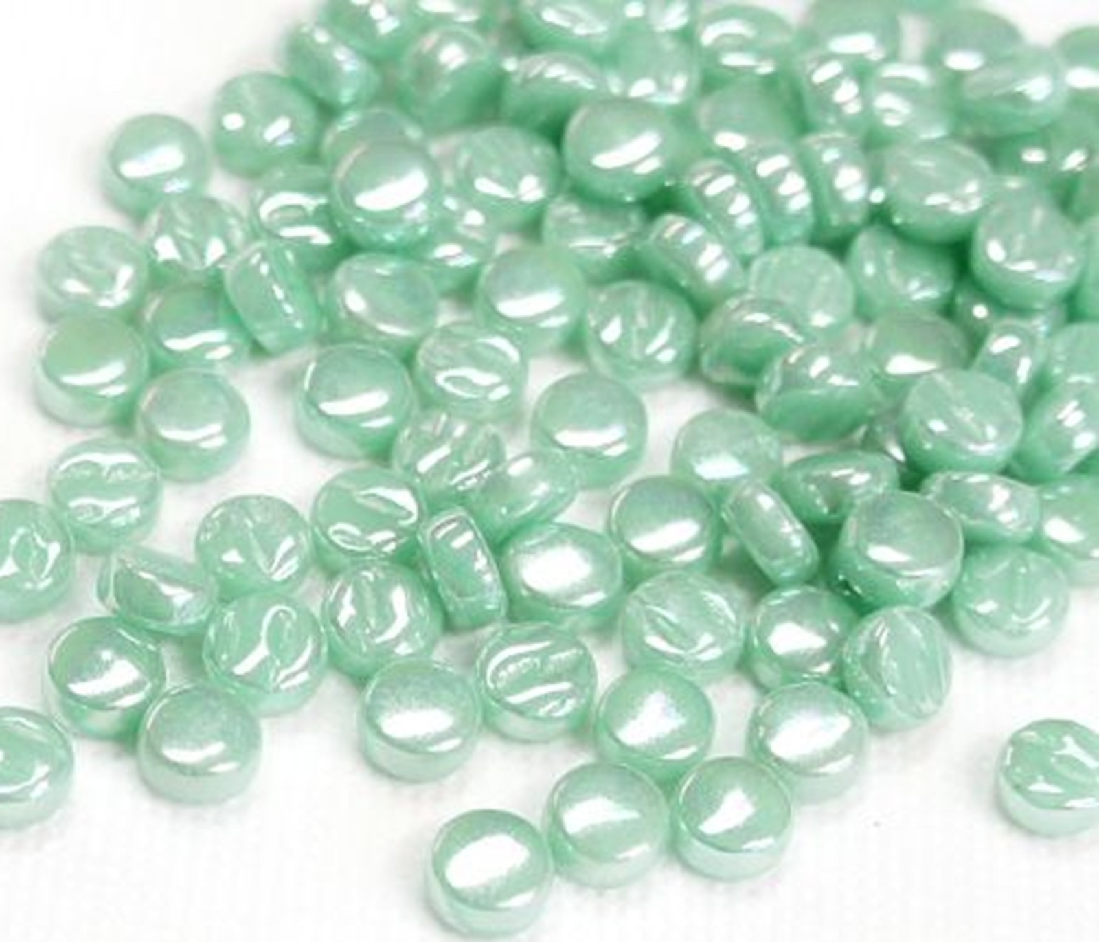 50 Tiles Pearlized Pale Teal 8 mm Round Recycled Glass Mosaic Tiles – 4 mm thick