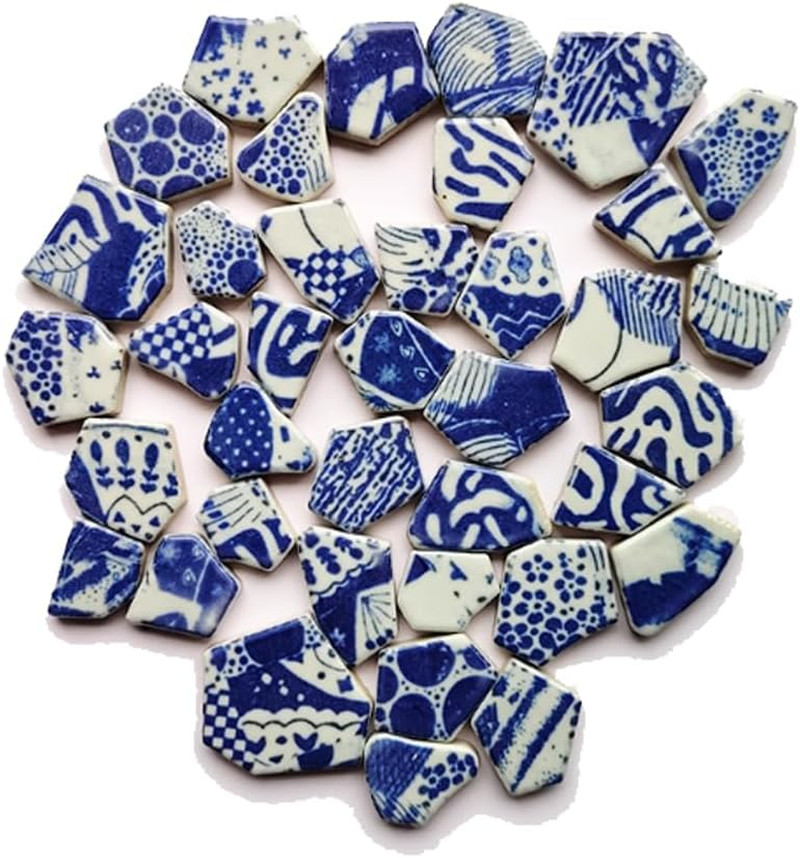 Broken Tiles,1Lb about 73Pcs Ceramic China Glazed Irregular Mosaic Tiles for Cra