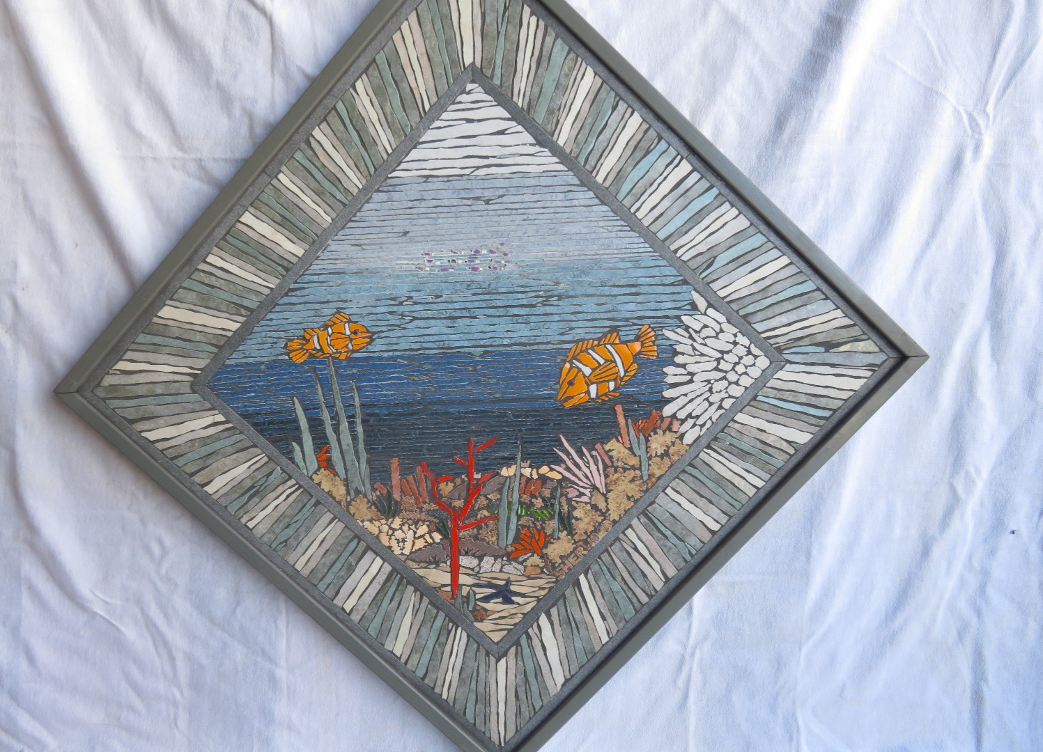 Original Custom one of a kind Tile Mosaic 24w x 24h Clown Fish Reef