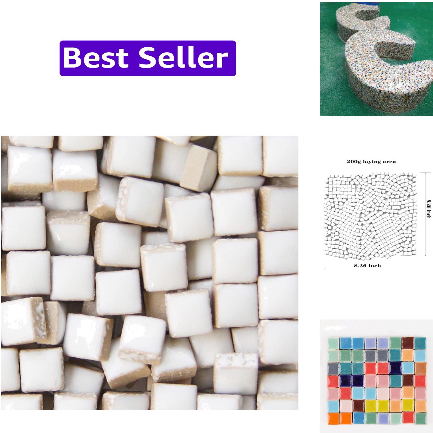 200 Pieces / 200 g Square Shapes 0.4×0.4 inch Square Ceramic Mosaic Mosaic Ti…