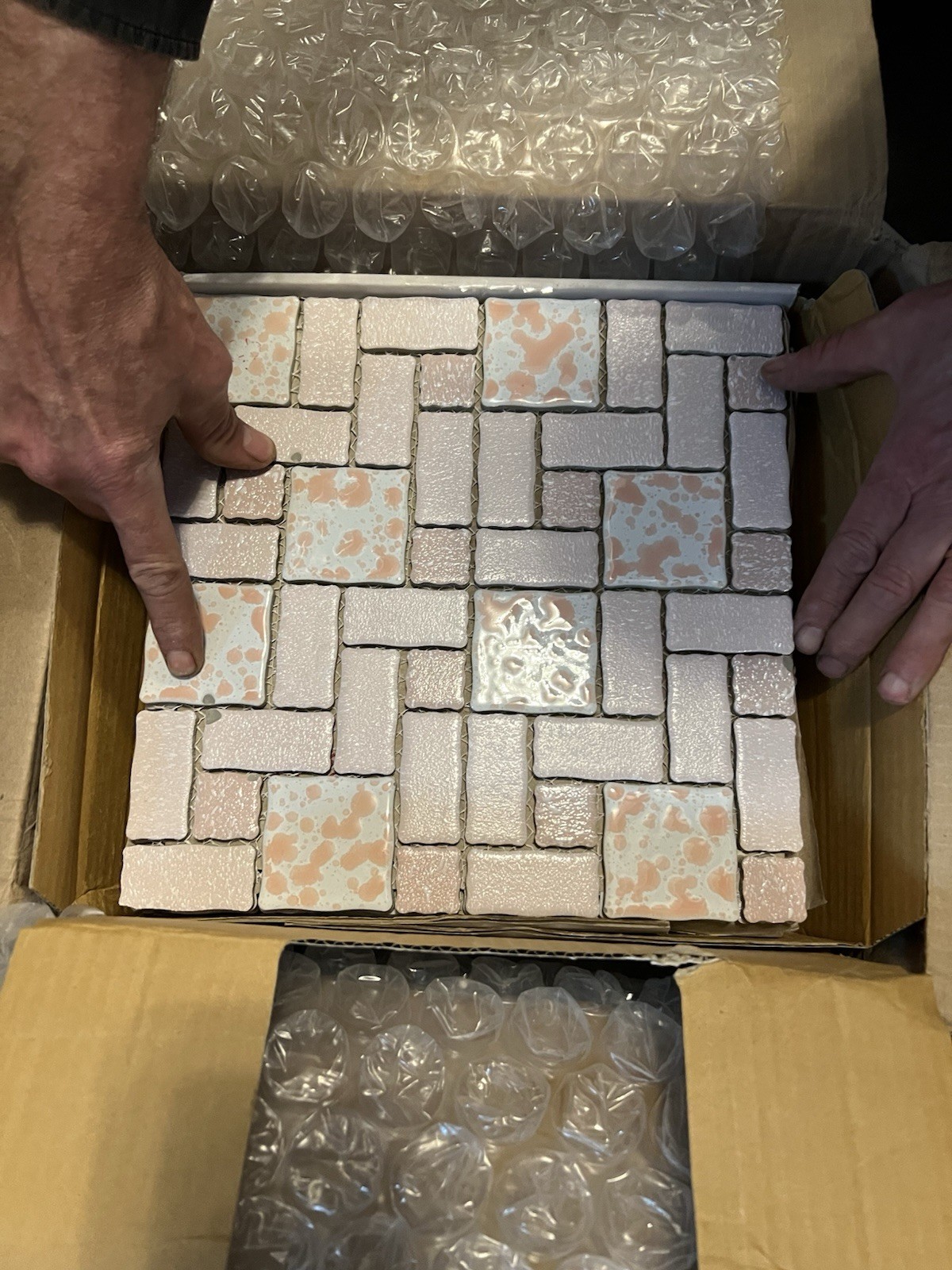 NEW Box of 10 Academy Pink Mosaic Tiles * Imperfect – READ DESCRIPTION