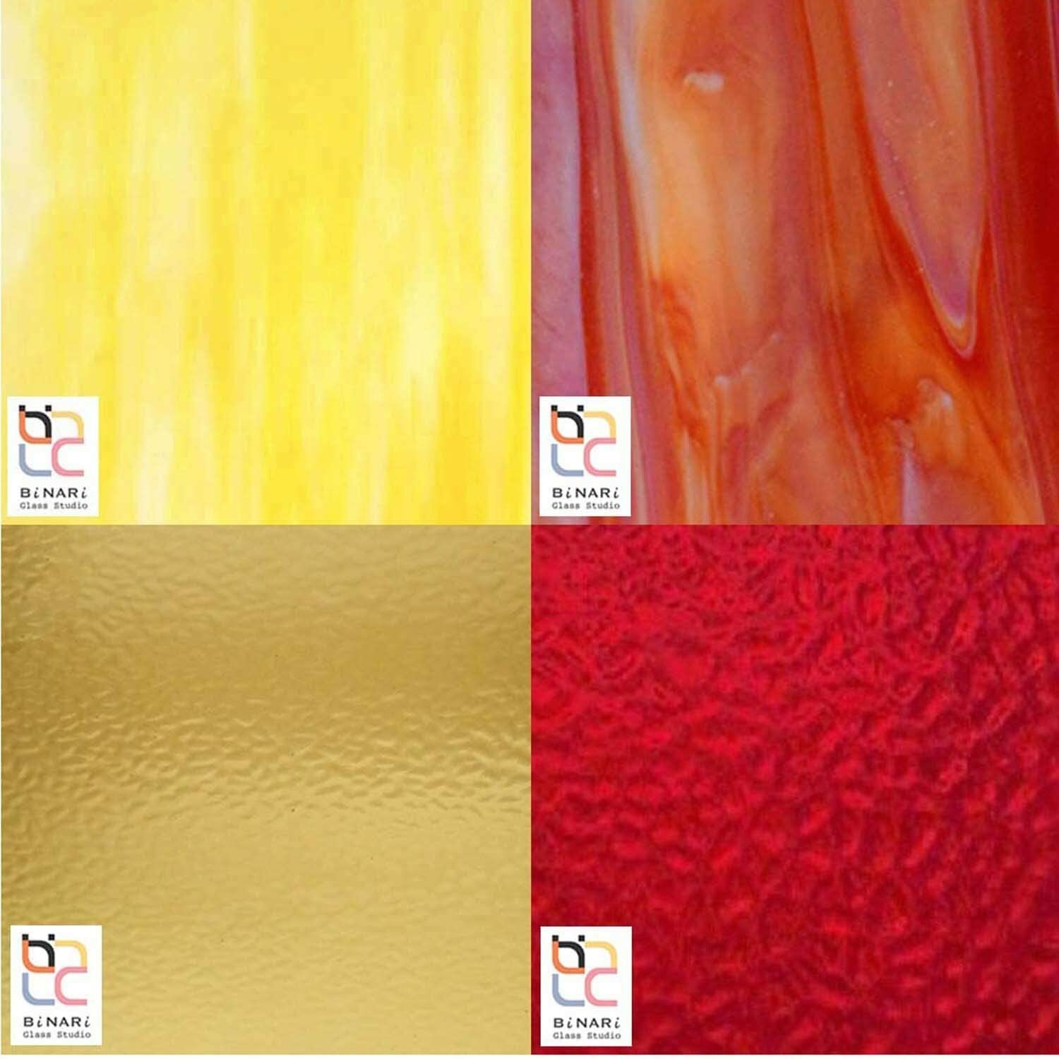 Wissmach 4 Sheet Mixed Variety Stained and Mosaic Glass, Yellow/Red (4″x6″)