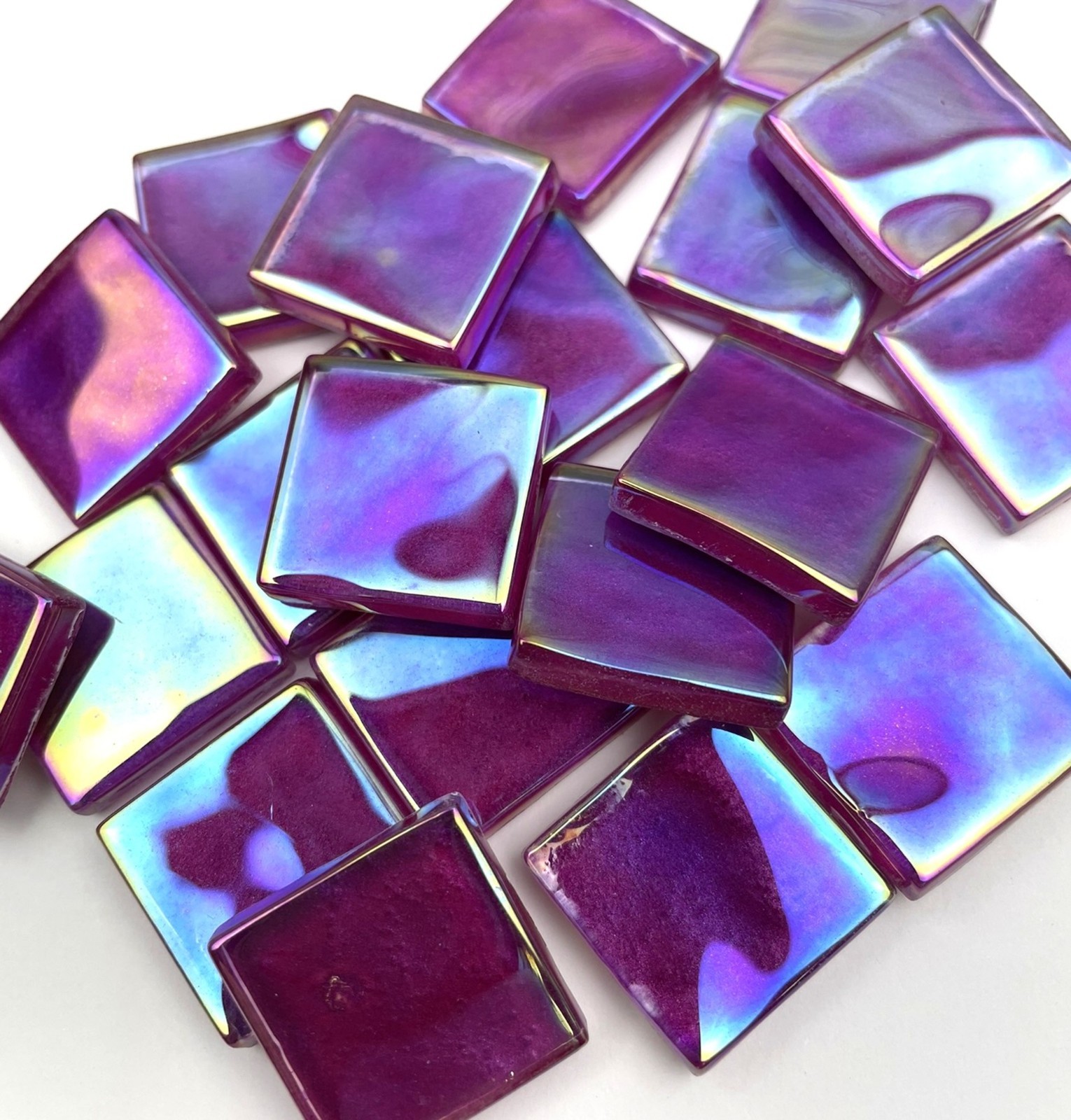 IRIDESCENT Fuchsia Pink Metallic Glass Mosaic Tile Pieces – 3/4 inch – 20 Tiles