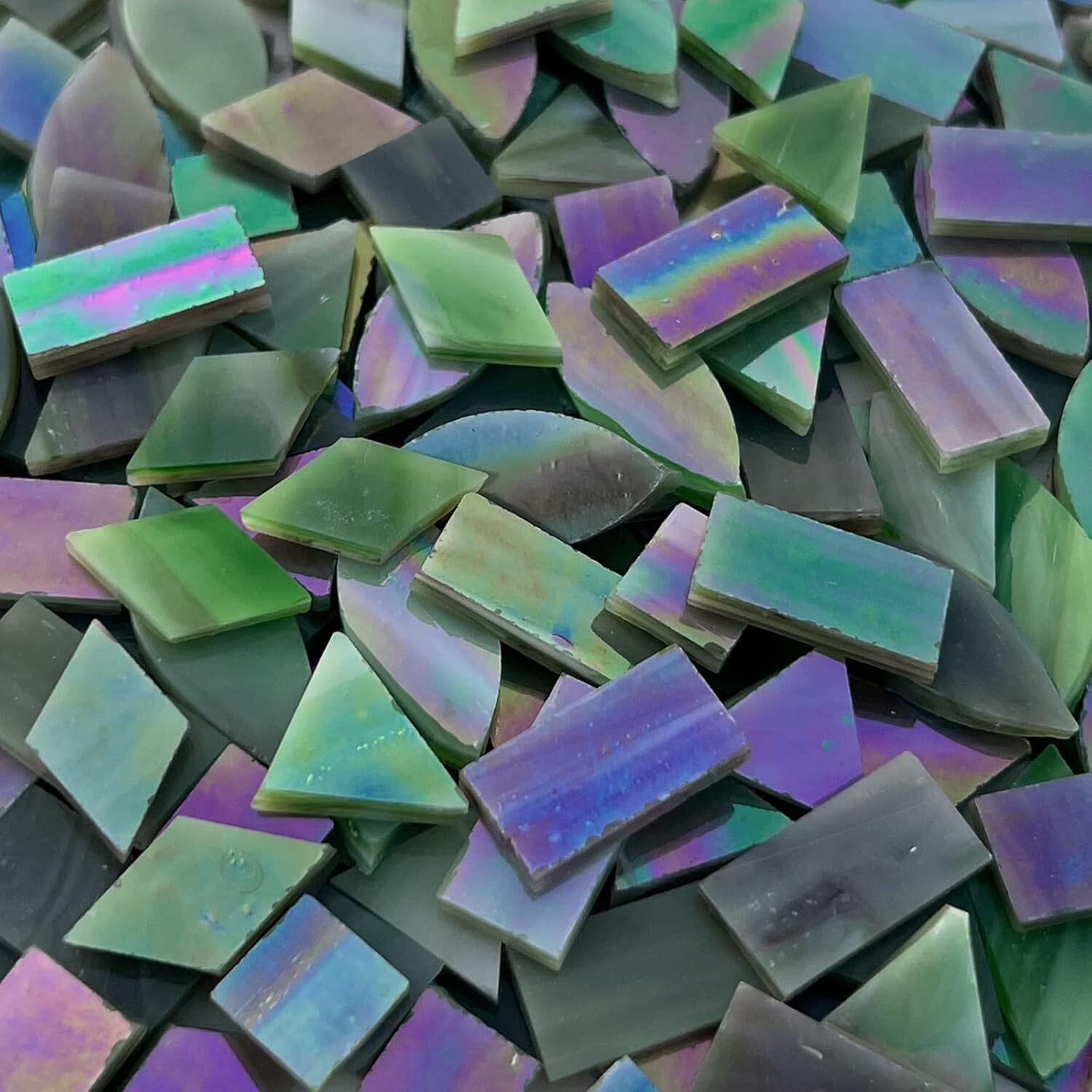 Iridescent Glass Mosaic Tiles For Crafts, 240 Pieces 5 Shapes Mixed Stai