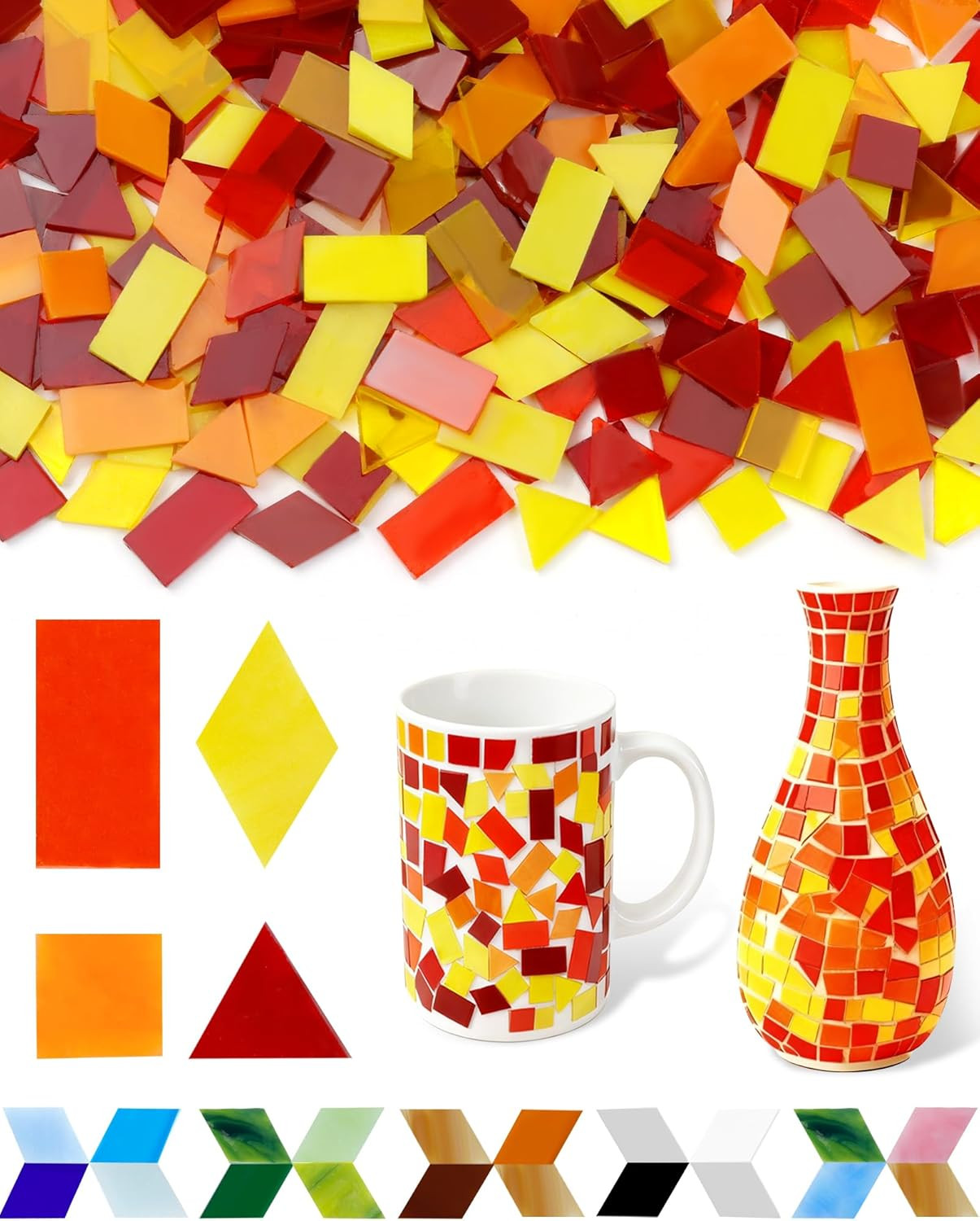 260G Glass Mosaic Tiles for Crafts – 300 Pieces Tiny Mosaic Tile Kit, Irregular