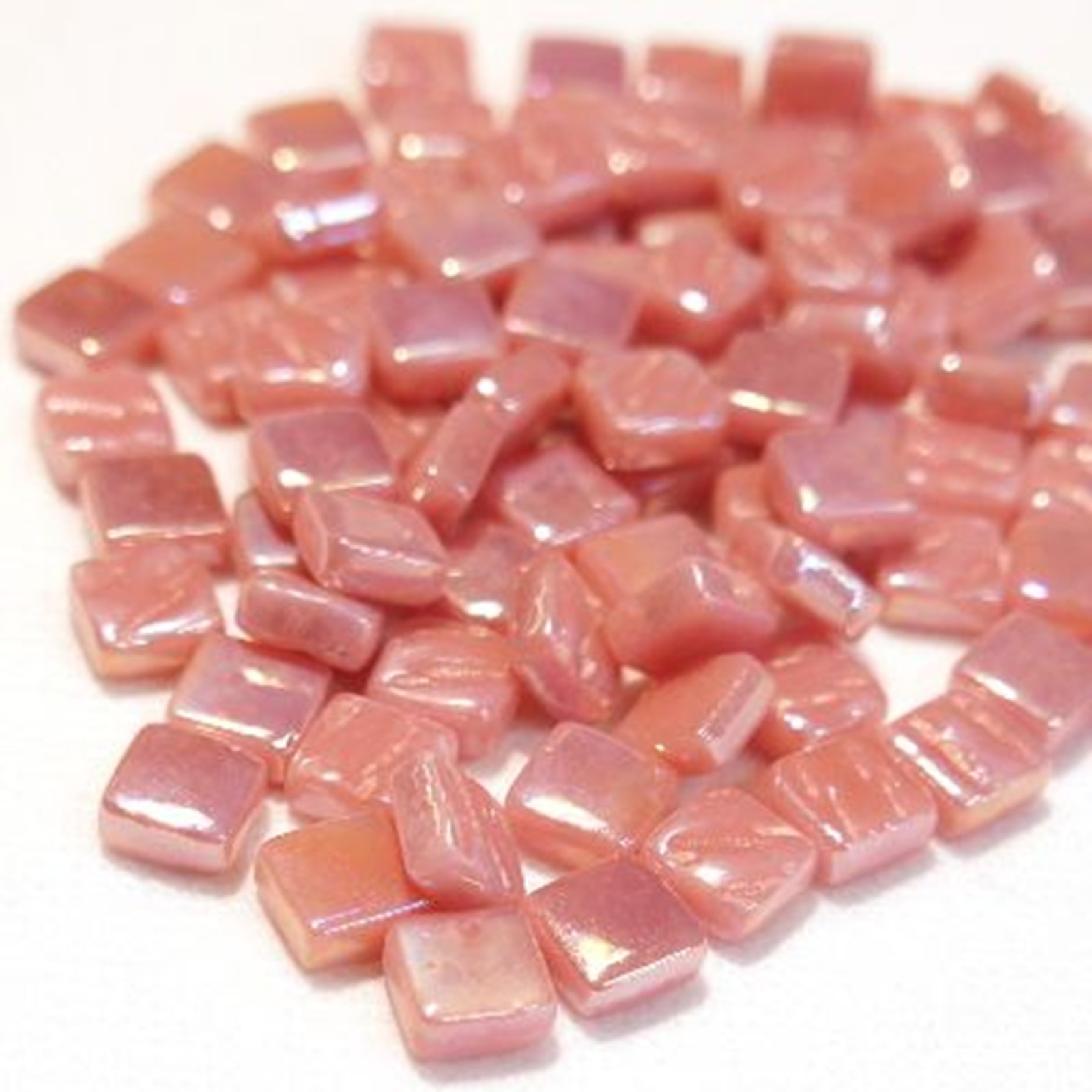 Iridescent Dark Rose Pink 8 mm Square Recycled Glass Mosaic Pieces – 50 tiles