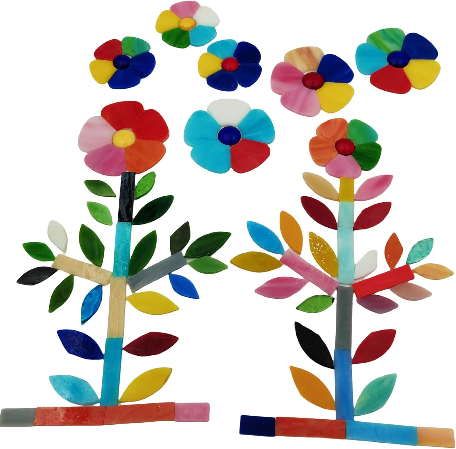 20PCS Glass Flower Mosaic Tiles, 2 Size Petal Stained Glass Mosaic Pieces for DI