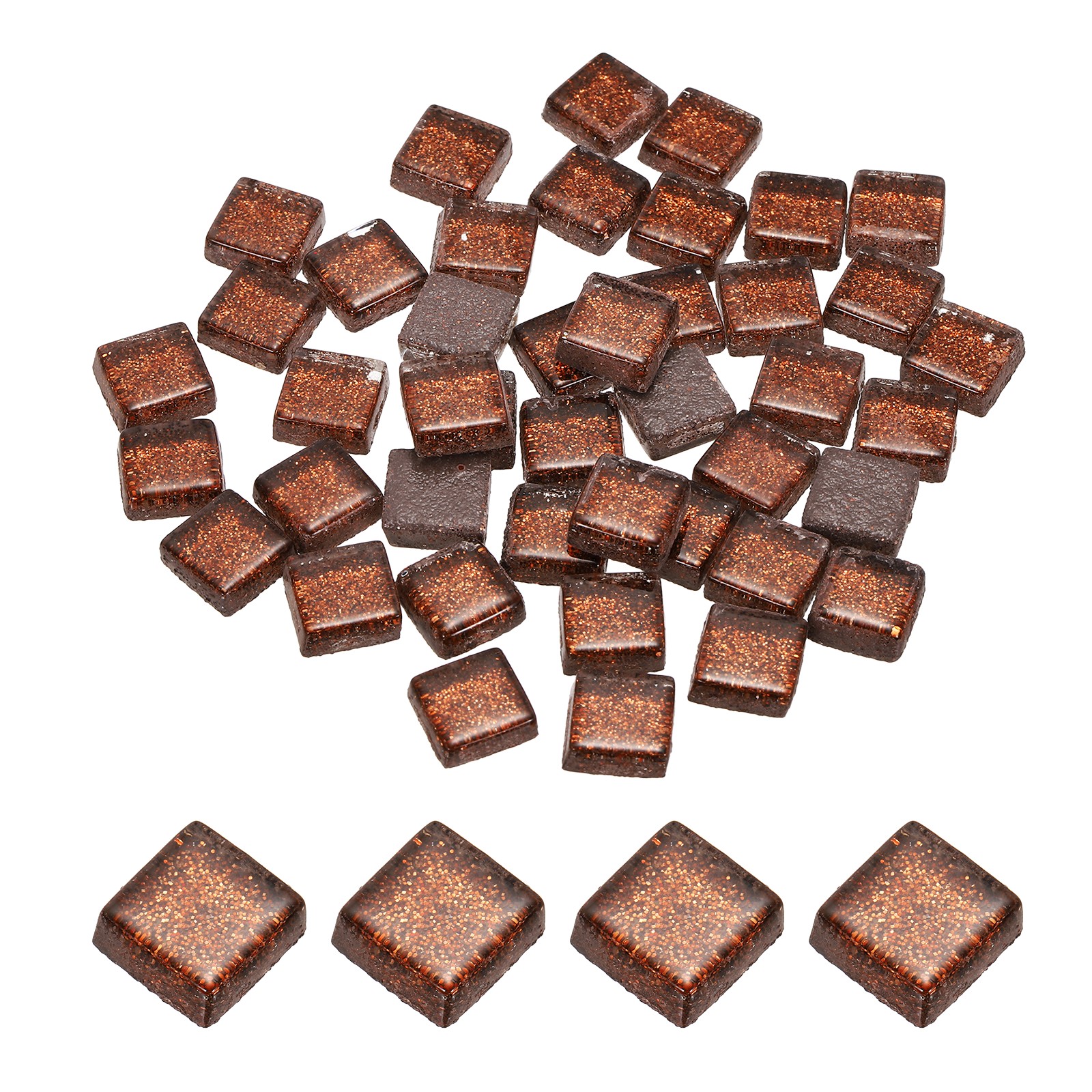 110Pcs 1x1cm Glitter Square Mosaic Tiles Glass, Coffee
