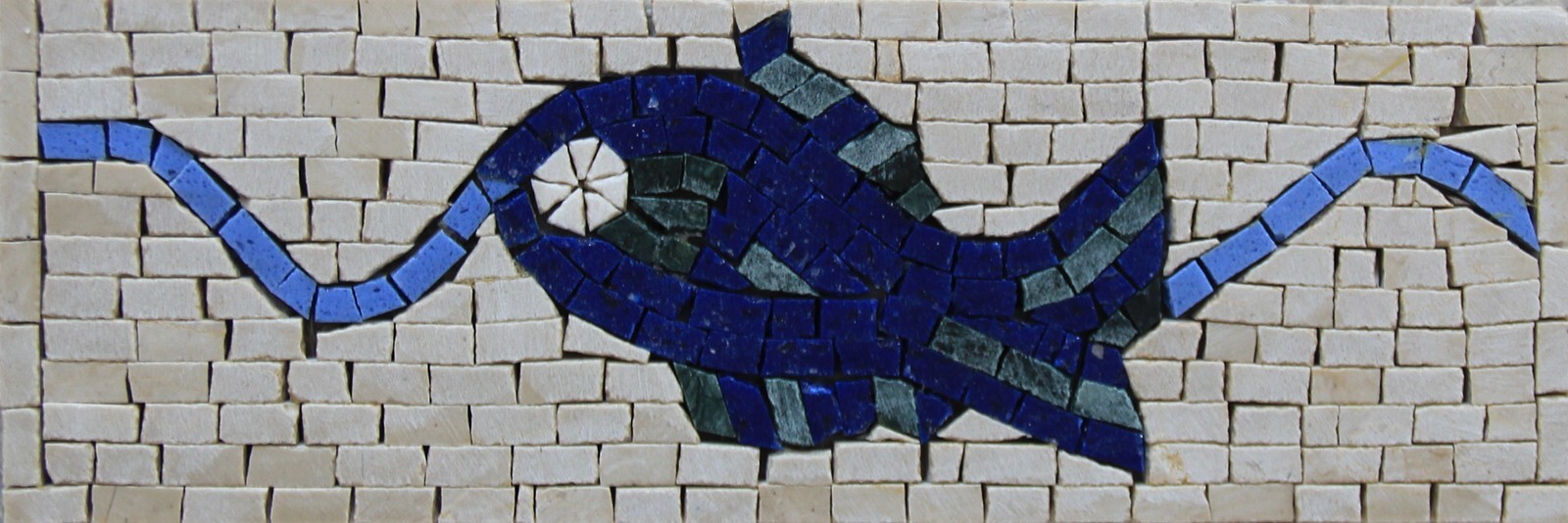 Mosaic Marble Colorful Blue Fish INSERT Art Design 12×4 Inches