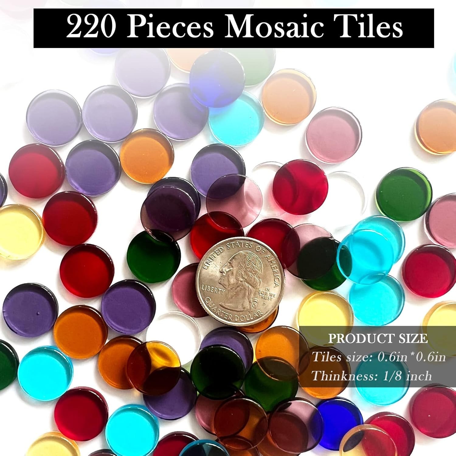 220 Pieces Stained Crystal Glass Gems Mosaic Tiles for Transparent / Circle