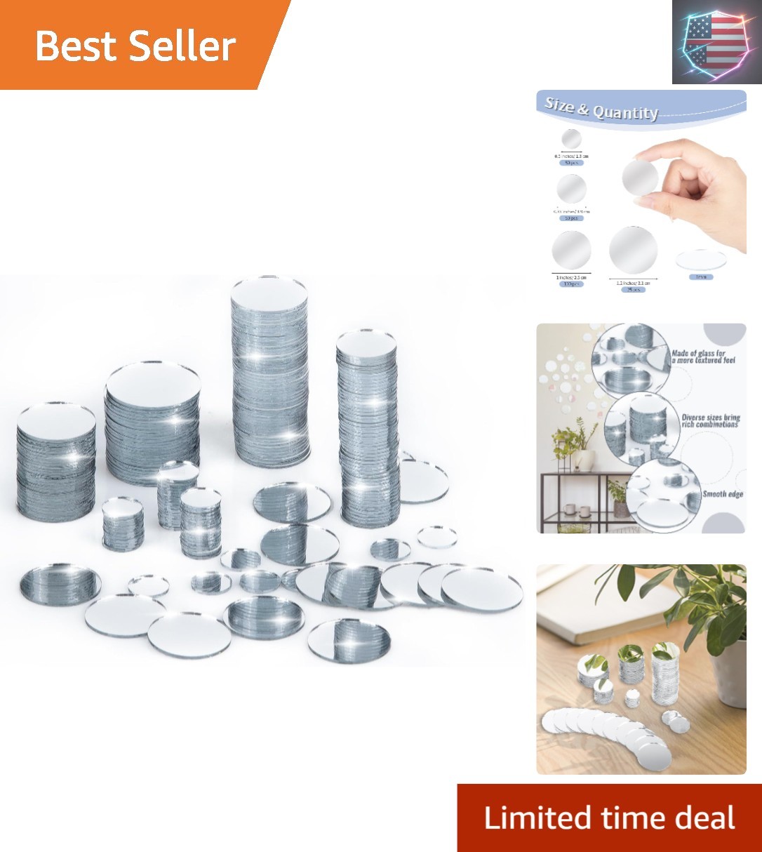 225 Pieces Small Circle Craft Mirror, Mini Mosaic Mirror Tiles Round Decorati…