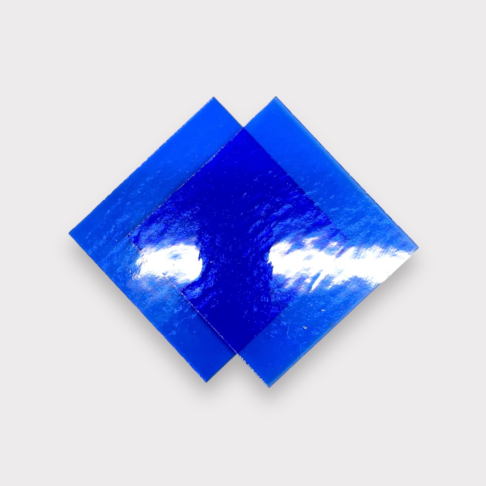 2 Pack Sapphire Blue Transparent COE 96 Fusible Glass Sheets / Mosaic Squares