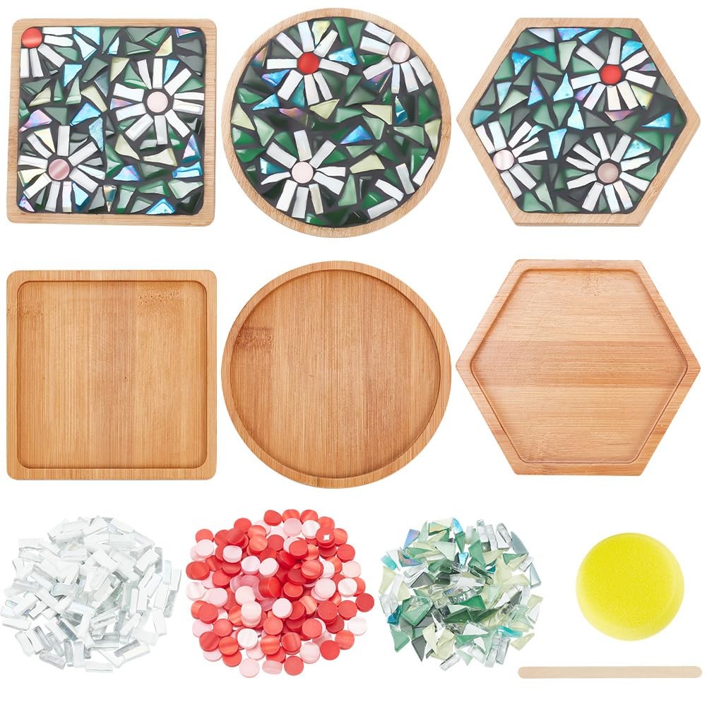 3 Styles DIY Mosaic Craft Kit Easy to Make DIY Flower Mosaic Bamboo Coasters …
