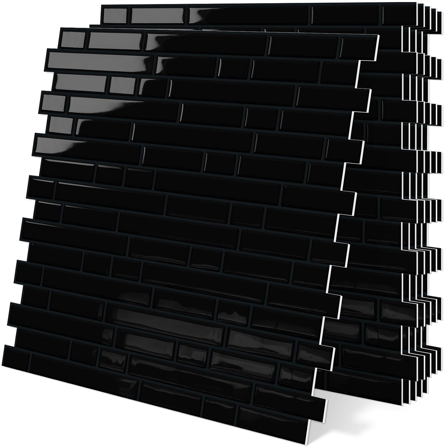Black Peel and Stick Backsplash Tile 10 Sheets Self Adhesive Wall Tile 3D Thick