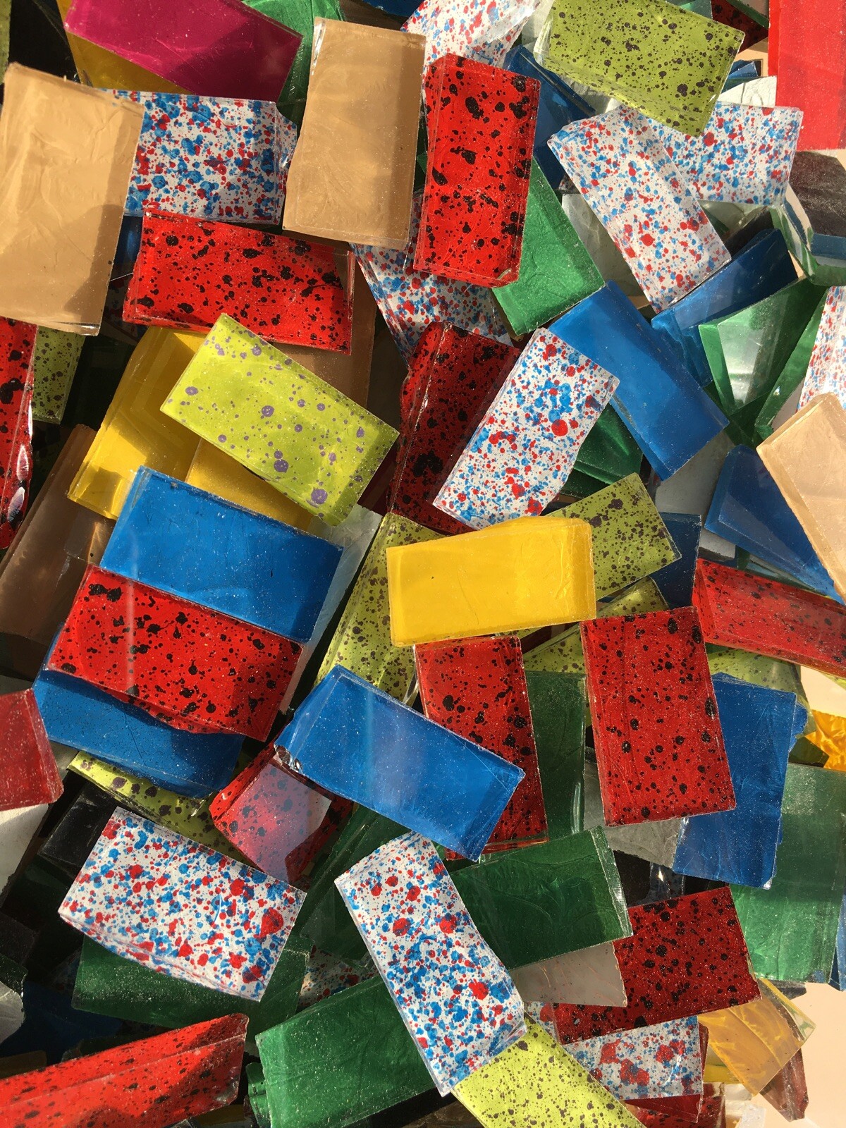 1 Lb MOSAIC GLASS BORDER TILE BLUERIVERGLASS HANDPAINTED HANDCUT MIX COLORS 1”