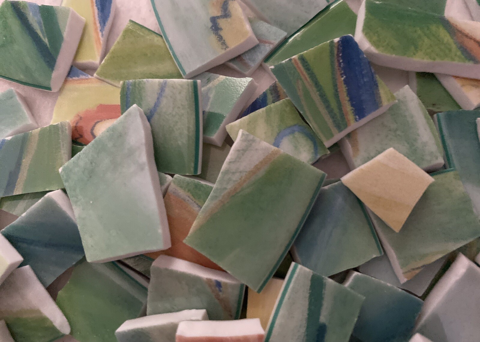 Sea Foam Green Porcelain Hand-cut Tiles, 200+ 1/4”x 1/4” To 1” X 3/4”