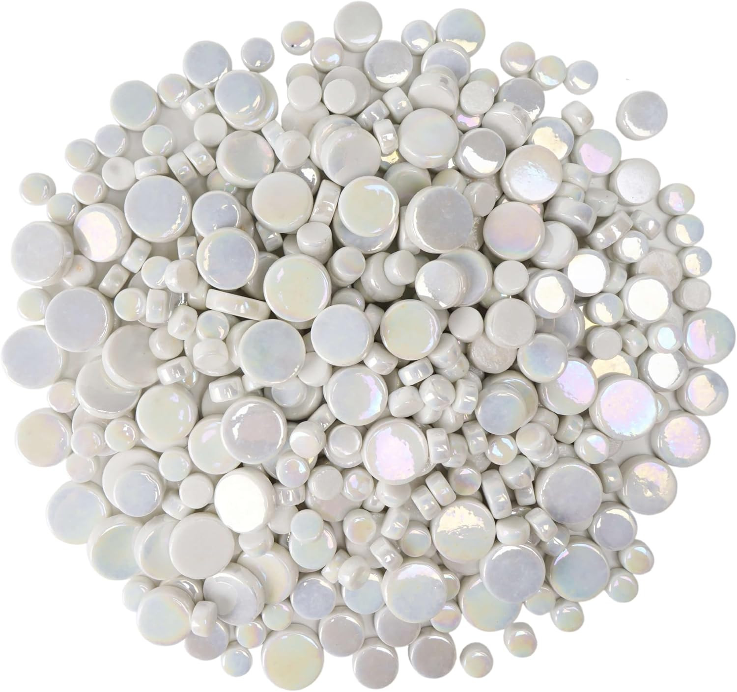 Small round Iridescent White Mosaic Tiles for Crafts, 300G/150 Pieces Iridesc…