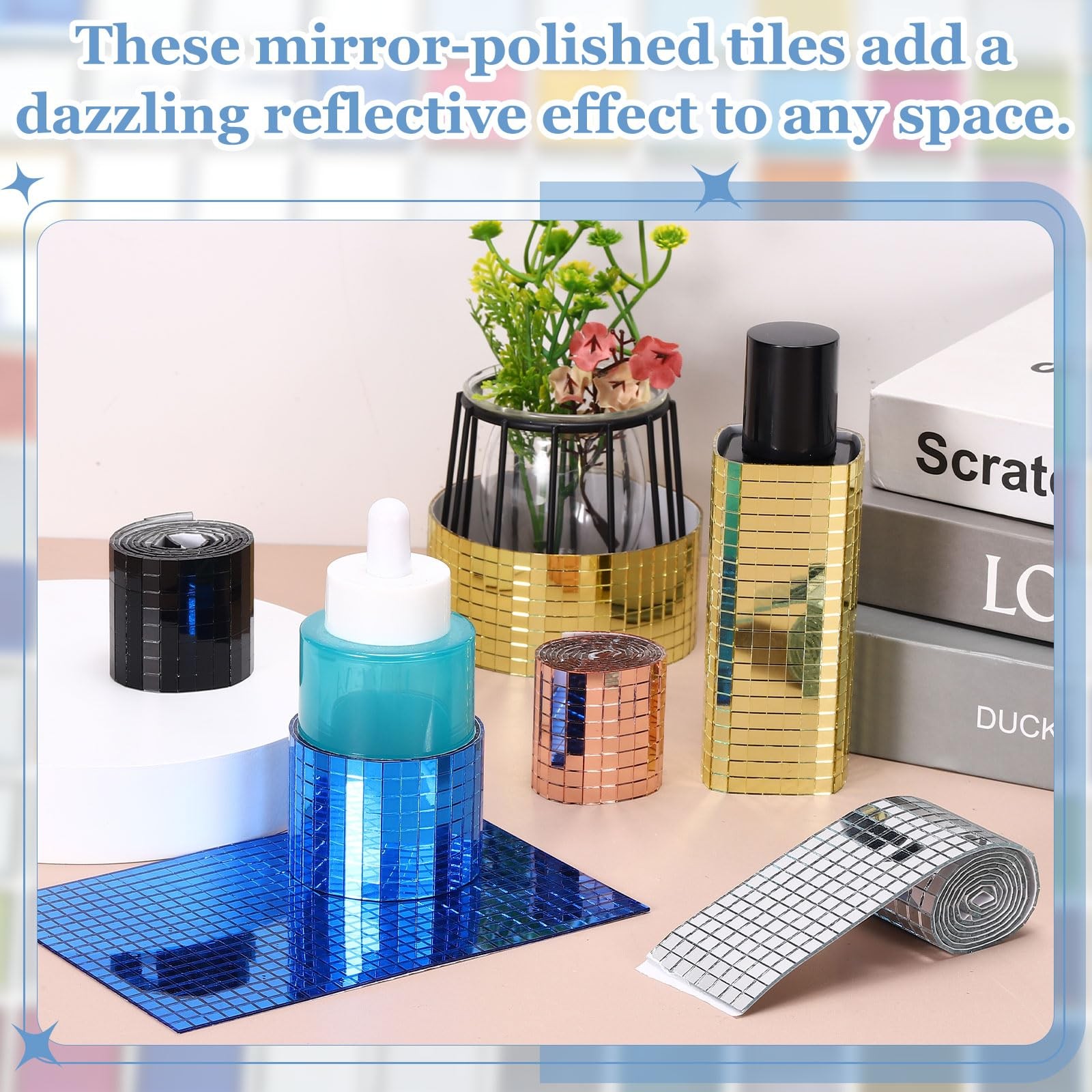 HARFINGTON 3000 Pcs Mirror Mosaic Tiles 5 x 5 mm Square Glass Self-Adhesive D…