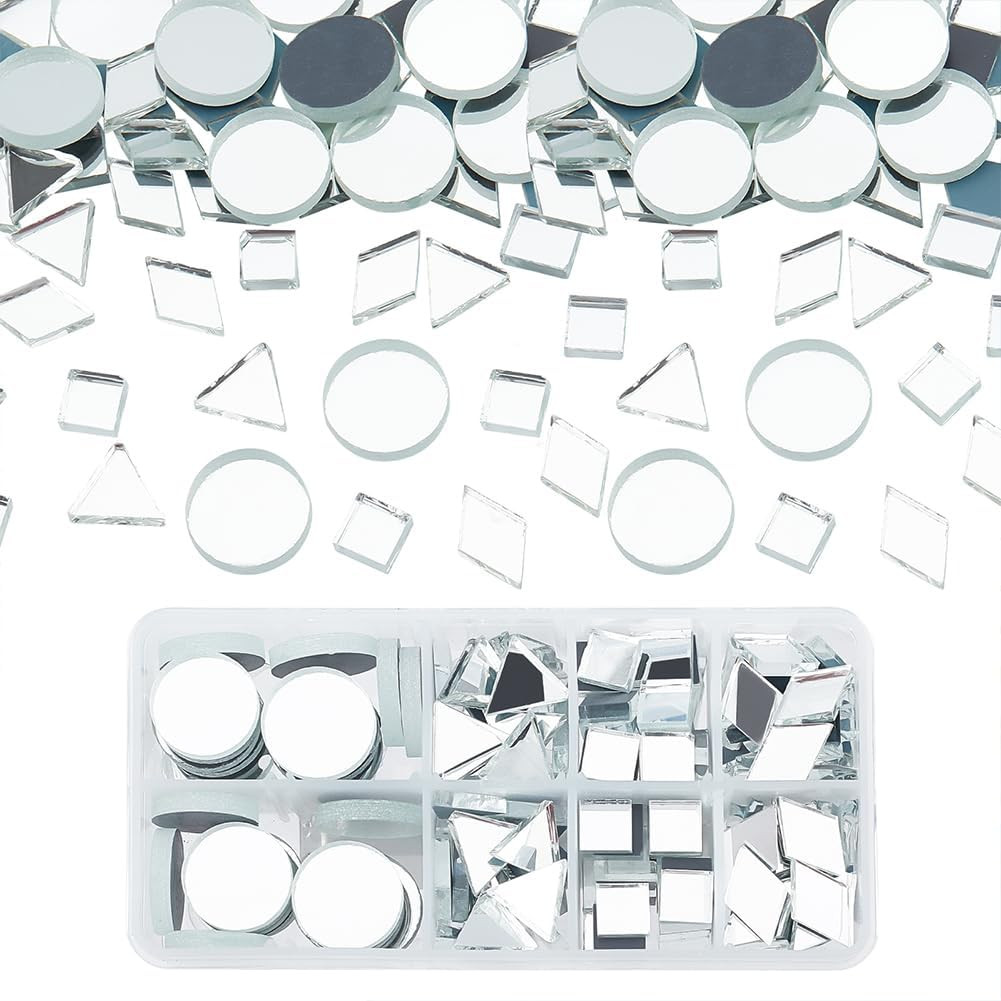 2.5~4Mm Thick Mirror Tile, 180Pcs 4 Shapes Mosaic Tiles Glass Mirrors Round/Tria