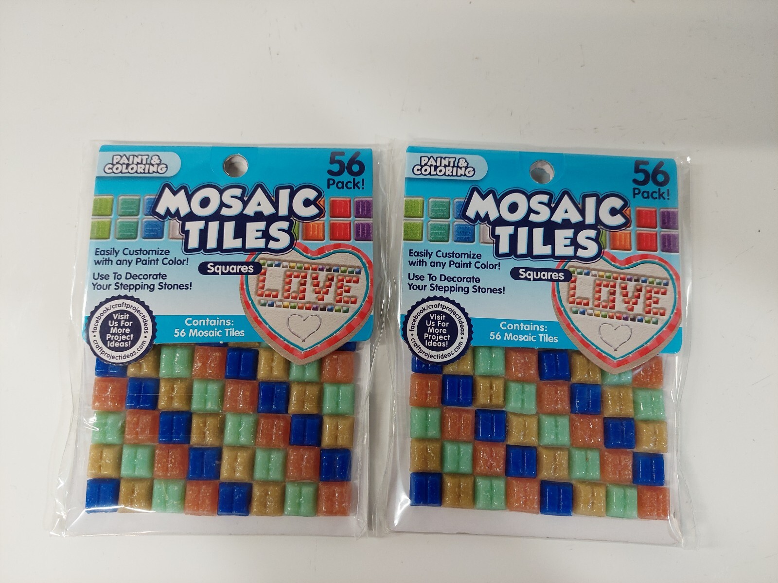 NEW! MOSAIC TILES 2 packs of square color tiles by Horizon. 56 tiles/pack