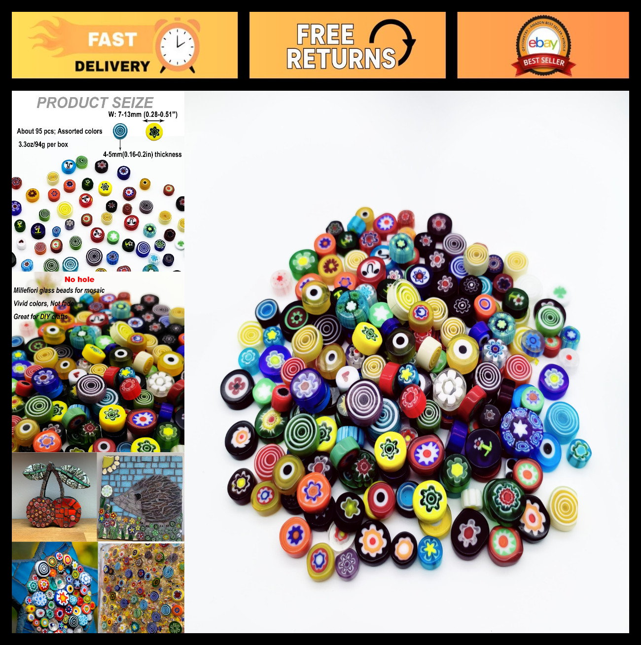 Mosaic Tiles for Crafts – Flat Glass Millefiori Assorted Flower Pieces, DIY Kits