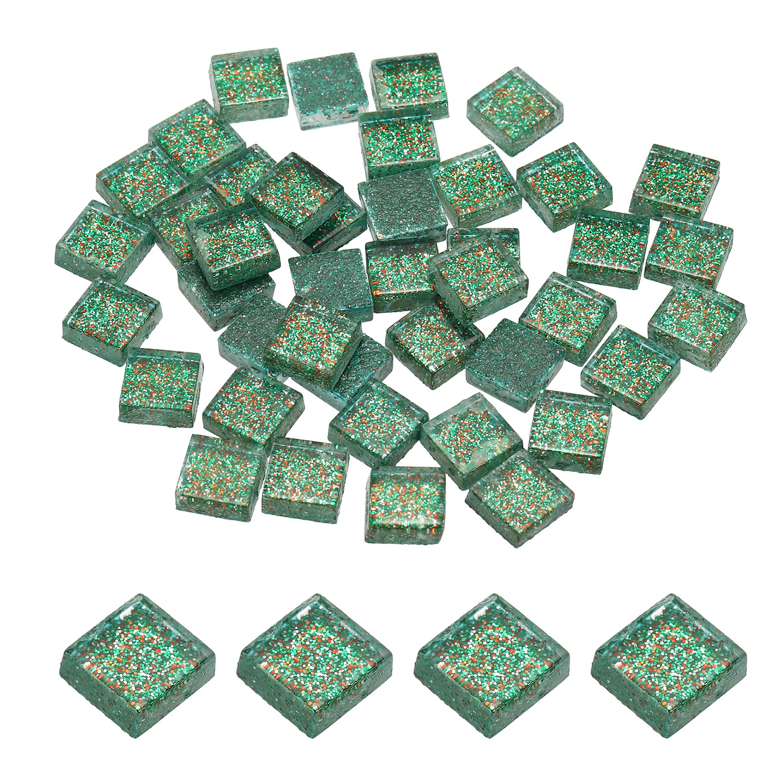 110Pcs 1x1cm Glitter Square Mosaic Tiles Glass, Camouflage Green